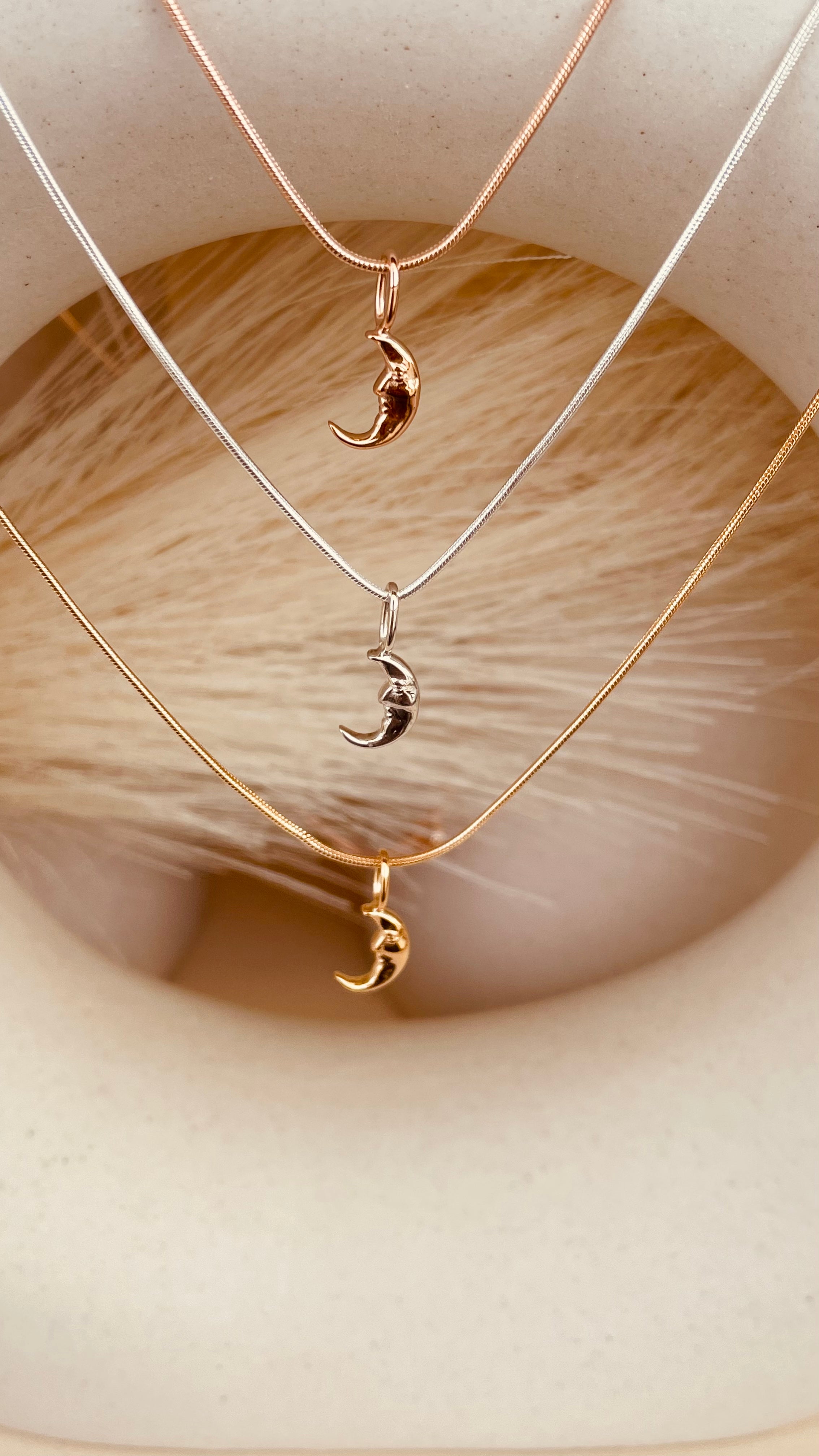Crescent Moon Necklace with Snake Chain - Octonov 