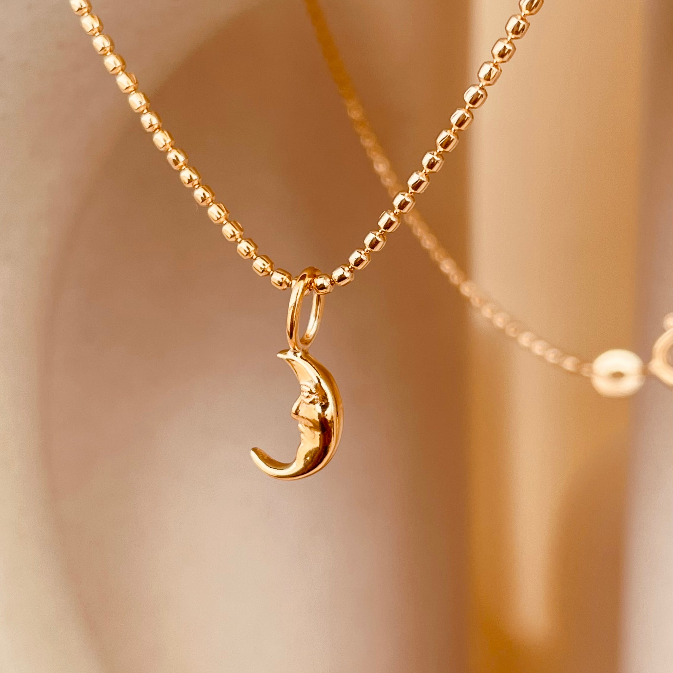 Crescent Moon Necklace with Faceted Ball Chain - Octonov 