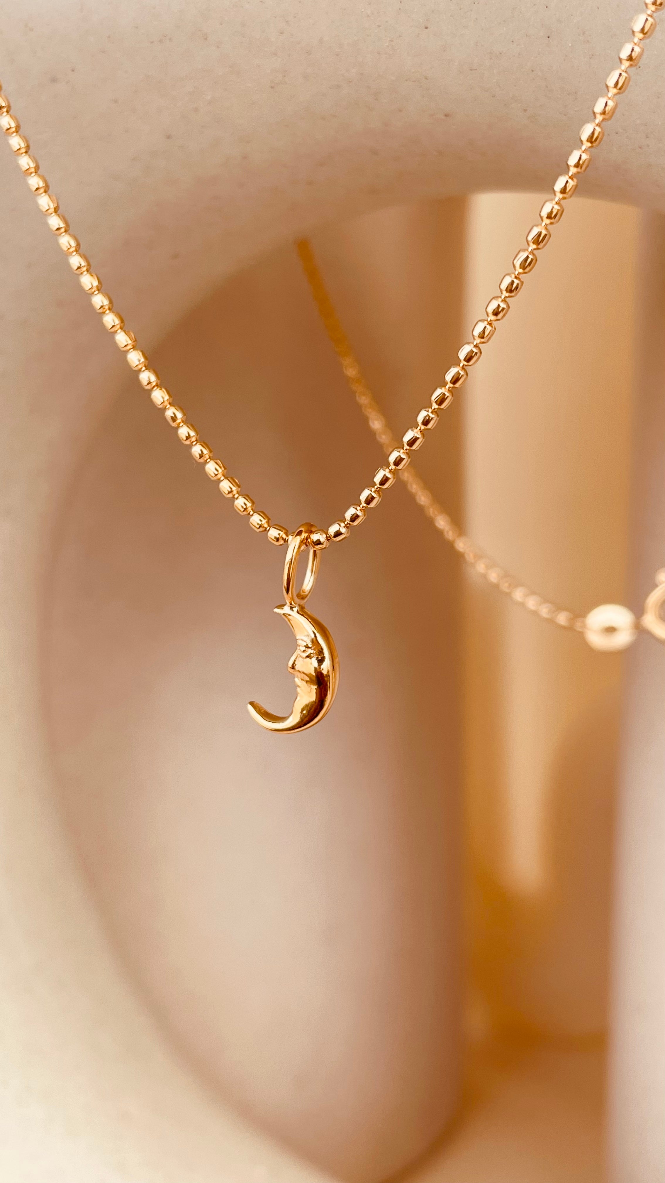 Crescent Moon Necklace with Faceted Ball Chain - Octonov 