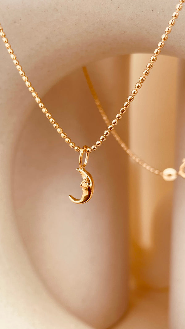 Crescent Moon Necklace with Faceted Ball Chain