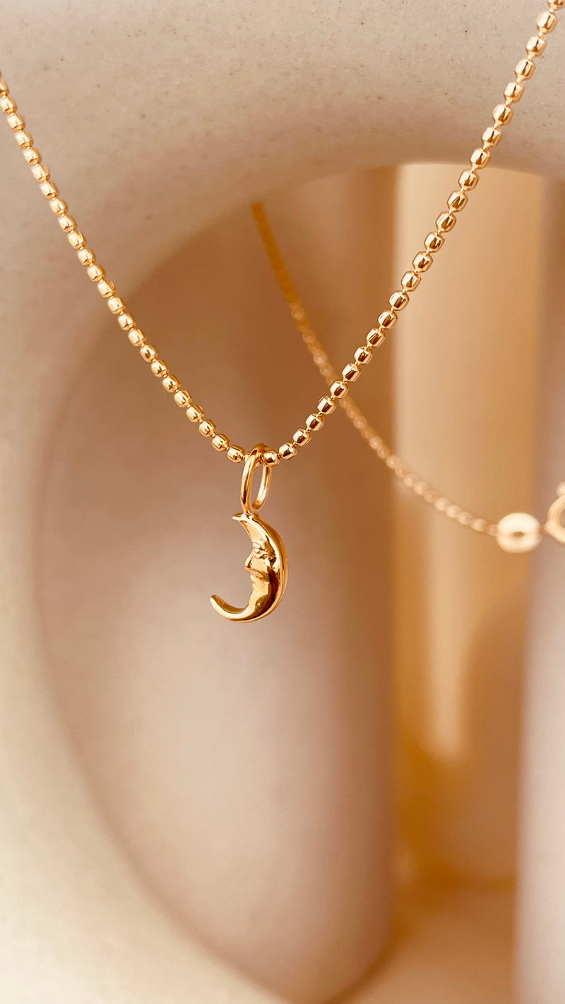 Crescent Moon Necklace with Faceted Ball Chain