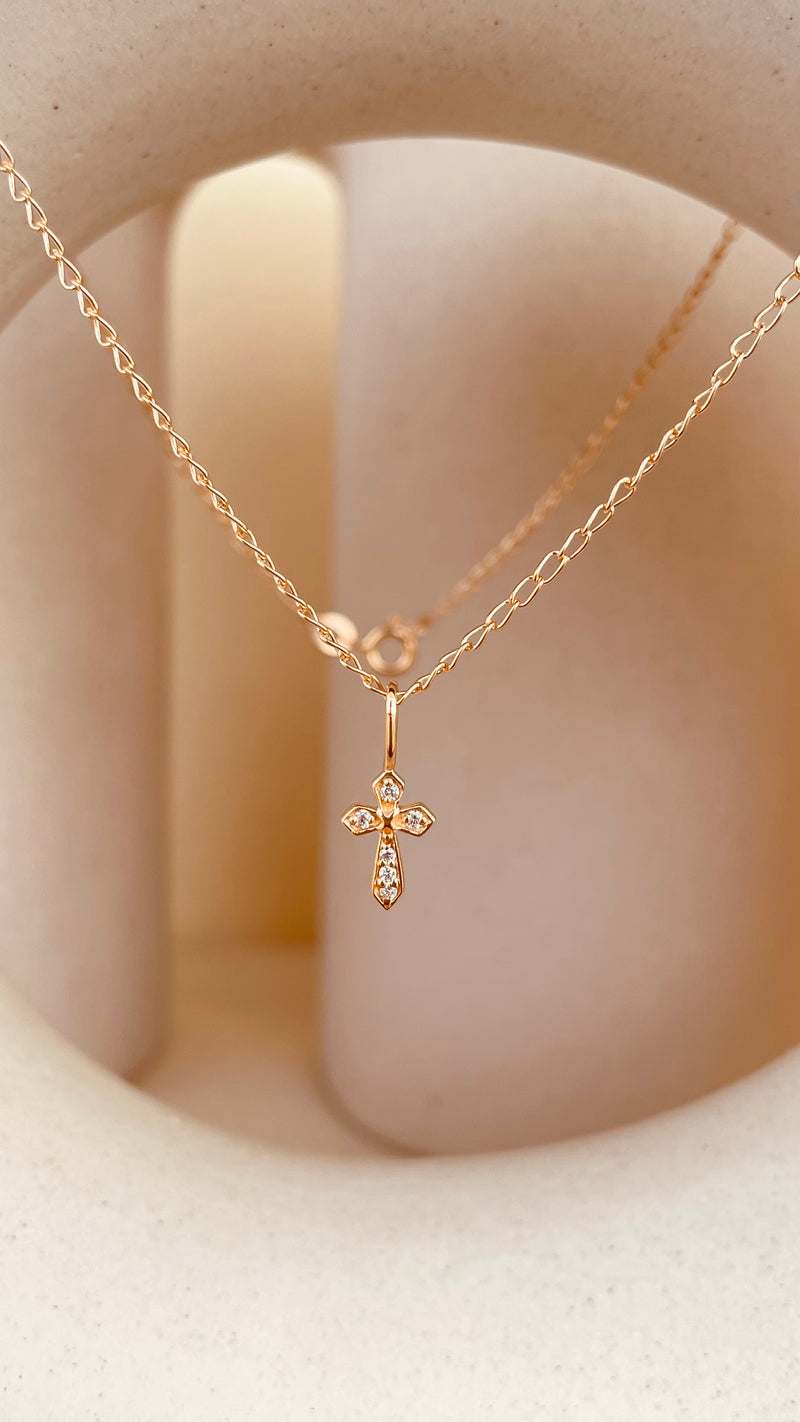 Zircon encrusted Token of Faith Necklace with Cable Chain