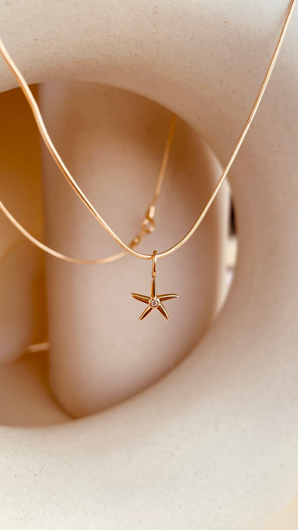 Minimal Starfish Necklace with Snake Chain