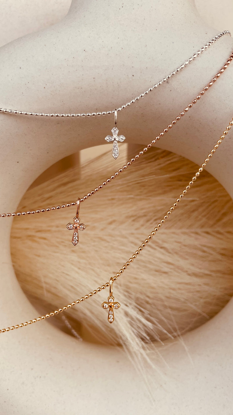 Dainty Token of Faith Cross Necklace with Beaded Chain