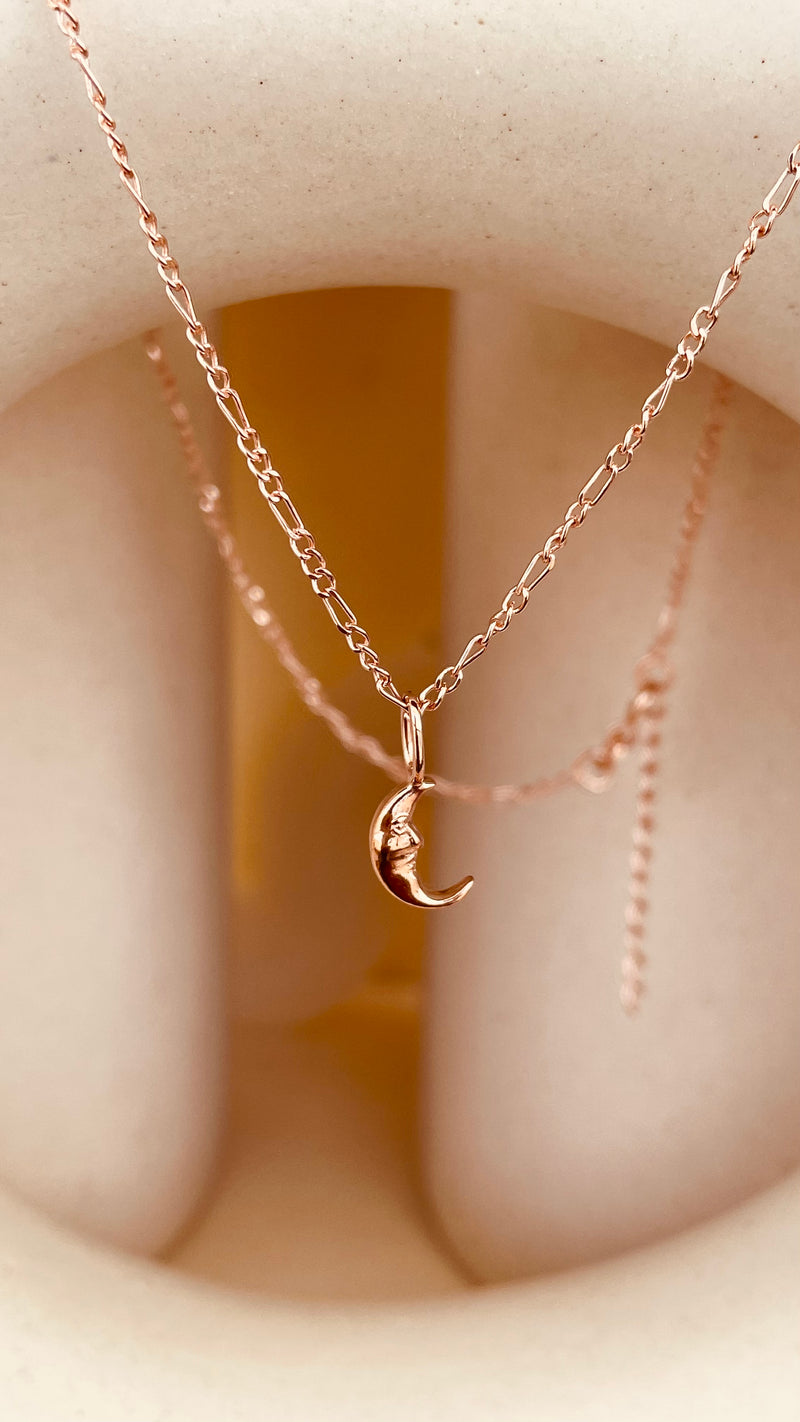 Crescent Moon Necklace with Figaro Chain