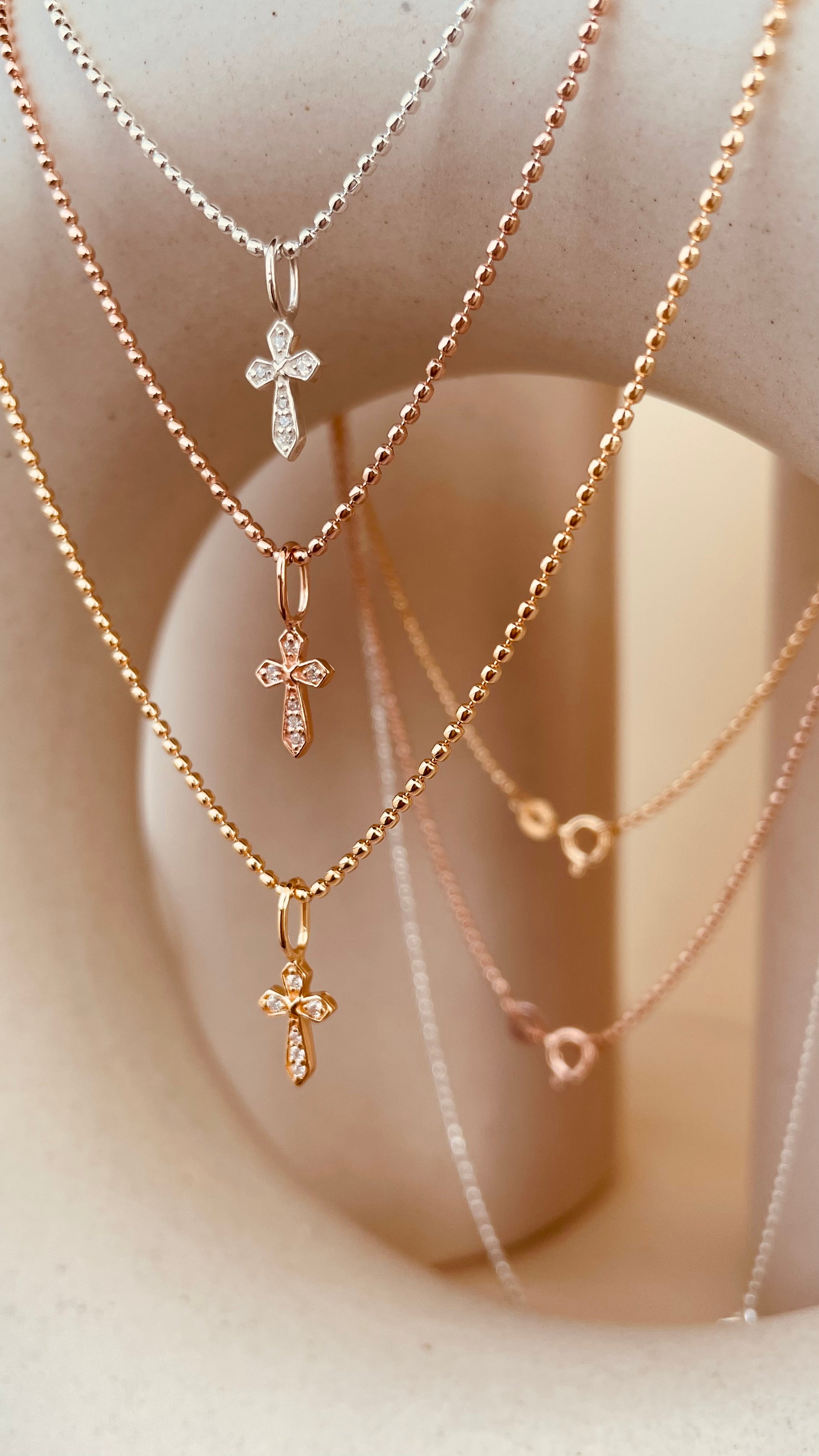 Dainty Token of Faith Cross Necklace with Beaded Chain - Octonov 