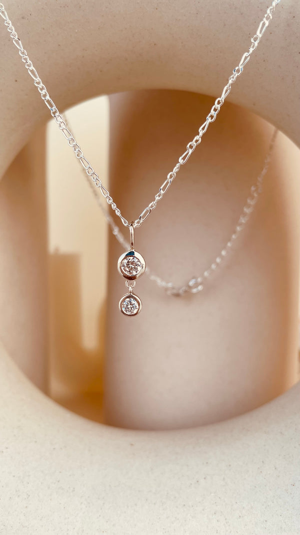 Dainty Double Drop Dangling Necklace with Figaro Chain