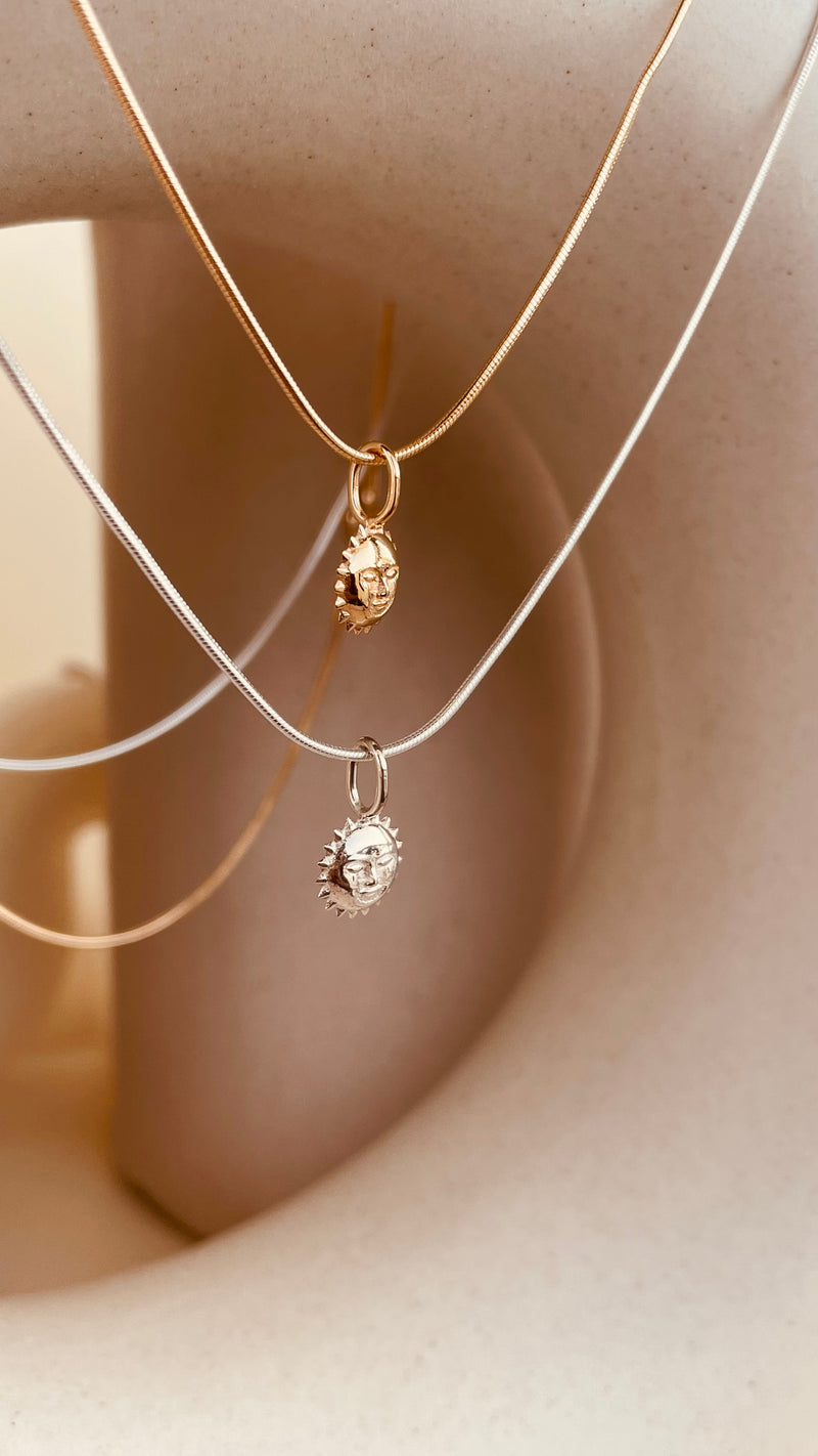 Steller Sun Charm Necklace with Snake Chain