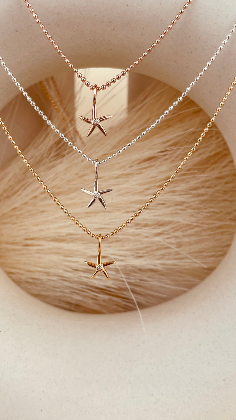 Minimal Starfish Necklace with Beaded Chain