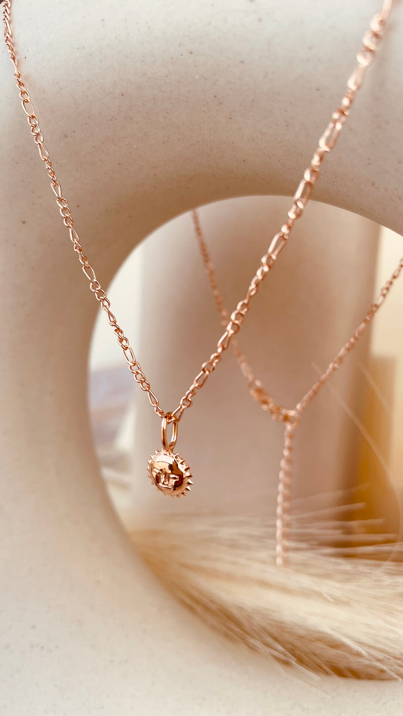 Dainty Steller Sun Charm Necklace with Figaro Chain