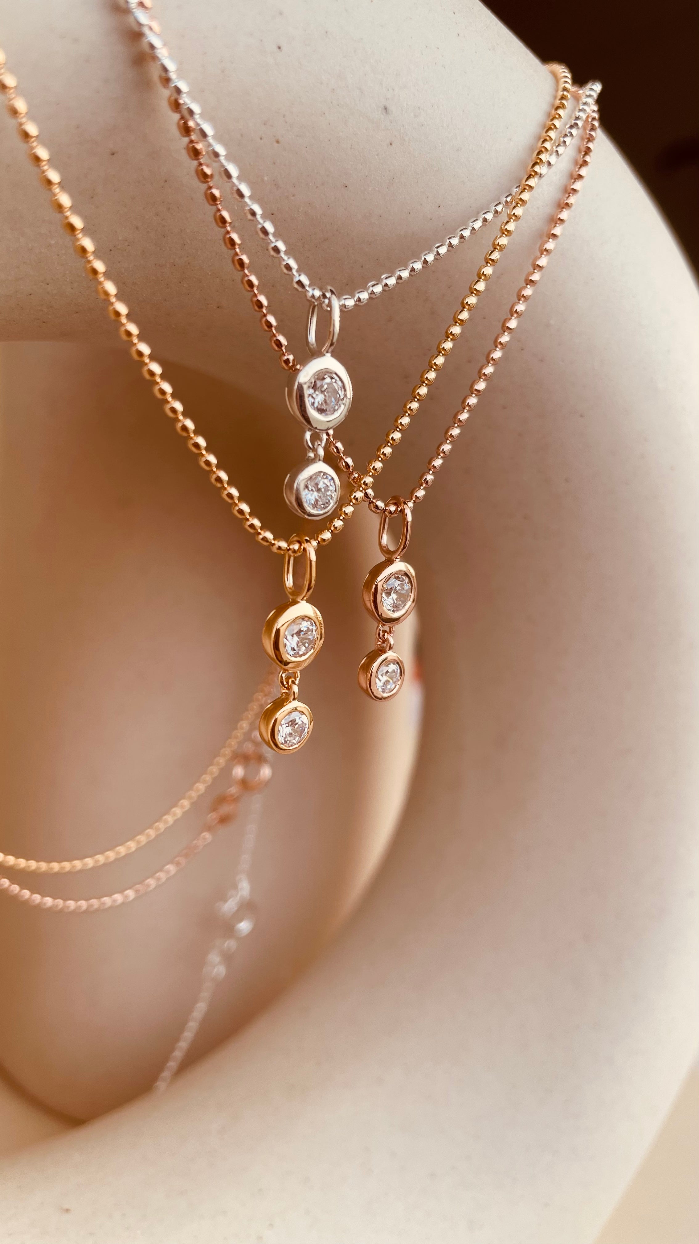 Dainty Double Drop Dangling Necklace with Beaded Chain - Octonov 