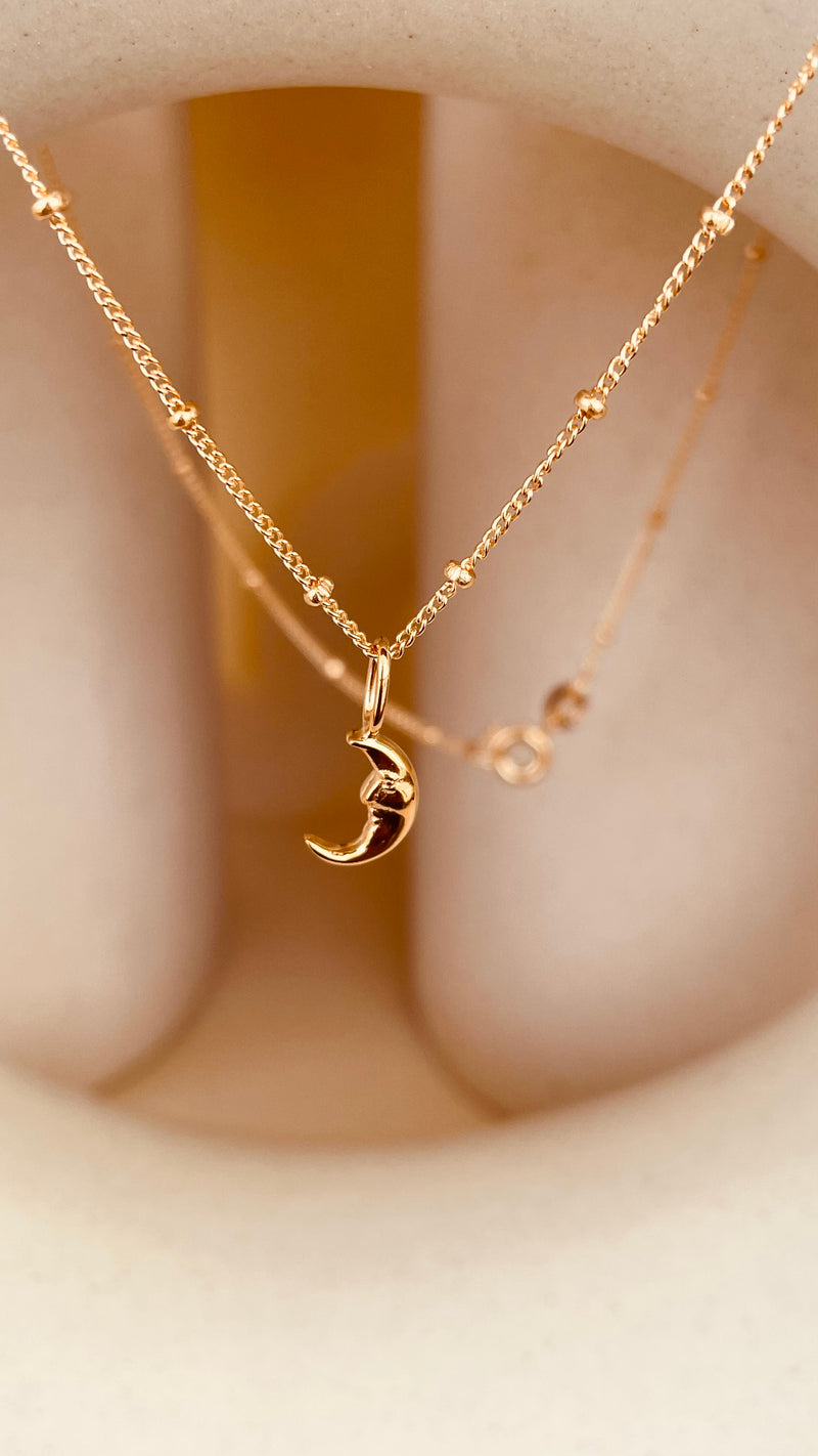 Crescent Moon Necklace with Satellite Chain