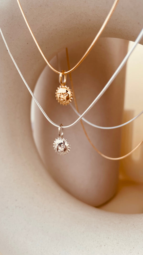 Steller Sun Charm Necklace with Snake Chain
