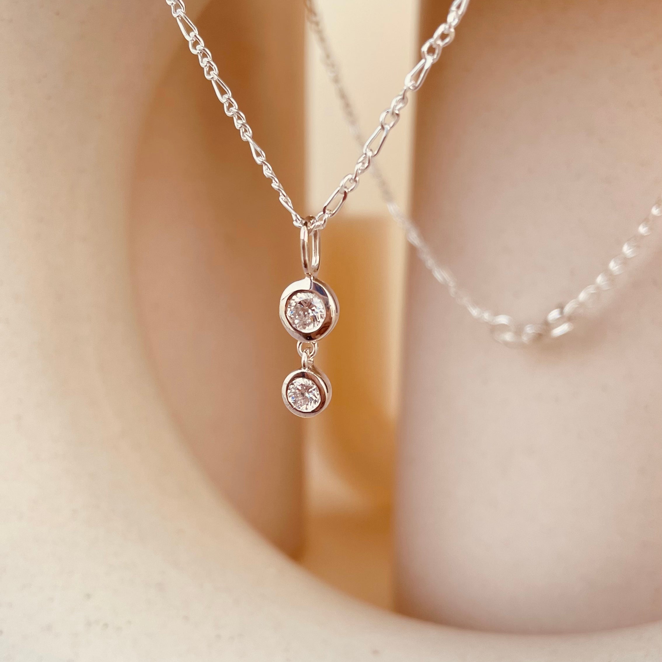 Dainty Double Drop Dangling Necklace with Figaro Chain - Octonov 