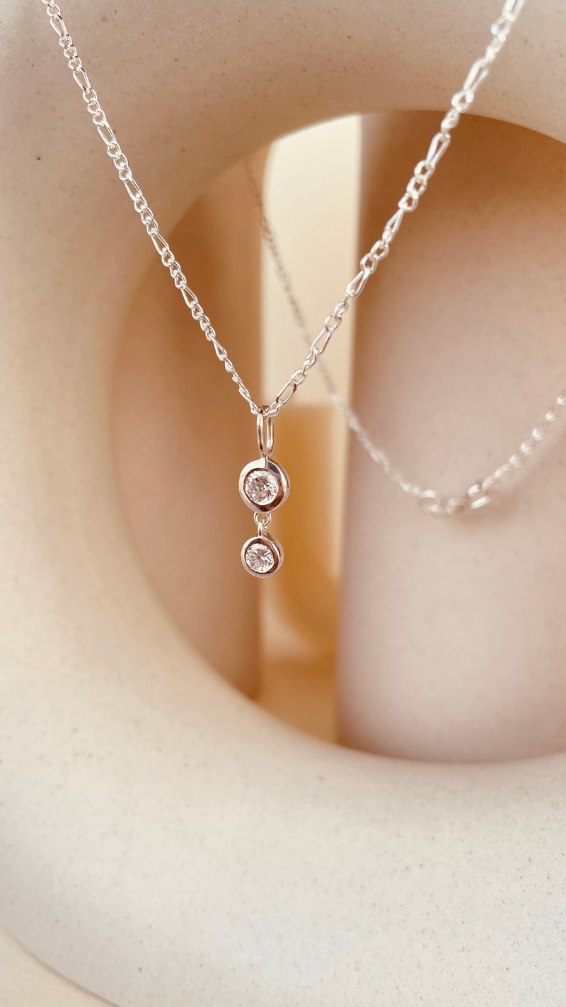 Dainty Double Drop Dangling Necklace with Figaro Chain