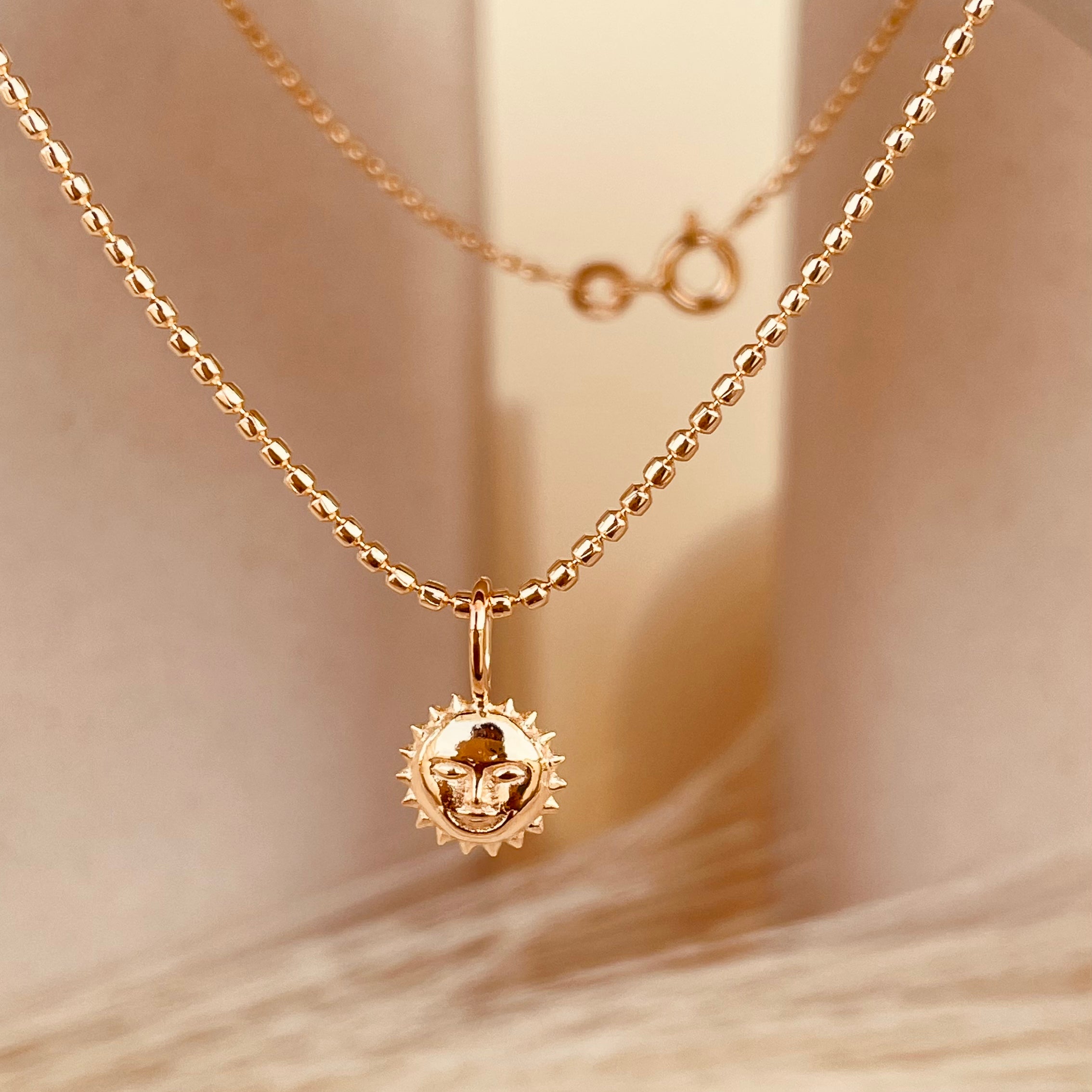Dainty Steller Sun Charm Necklace with Beaded Chain - Octonov 