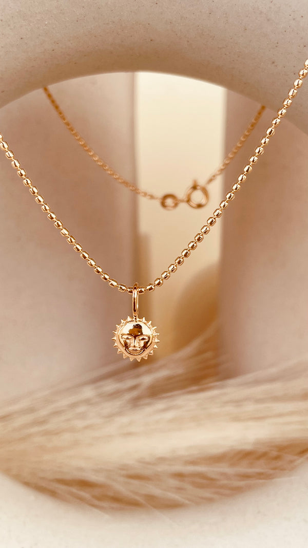 Dainty Steller Sun Charm Necklace with Beaded Chain