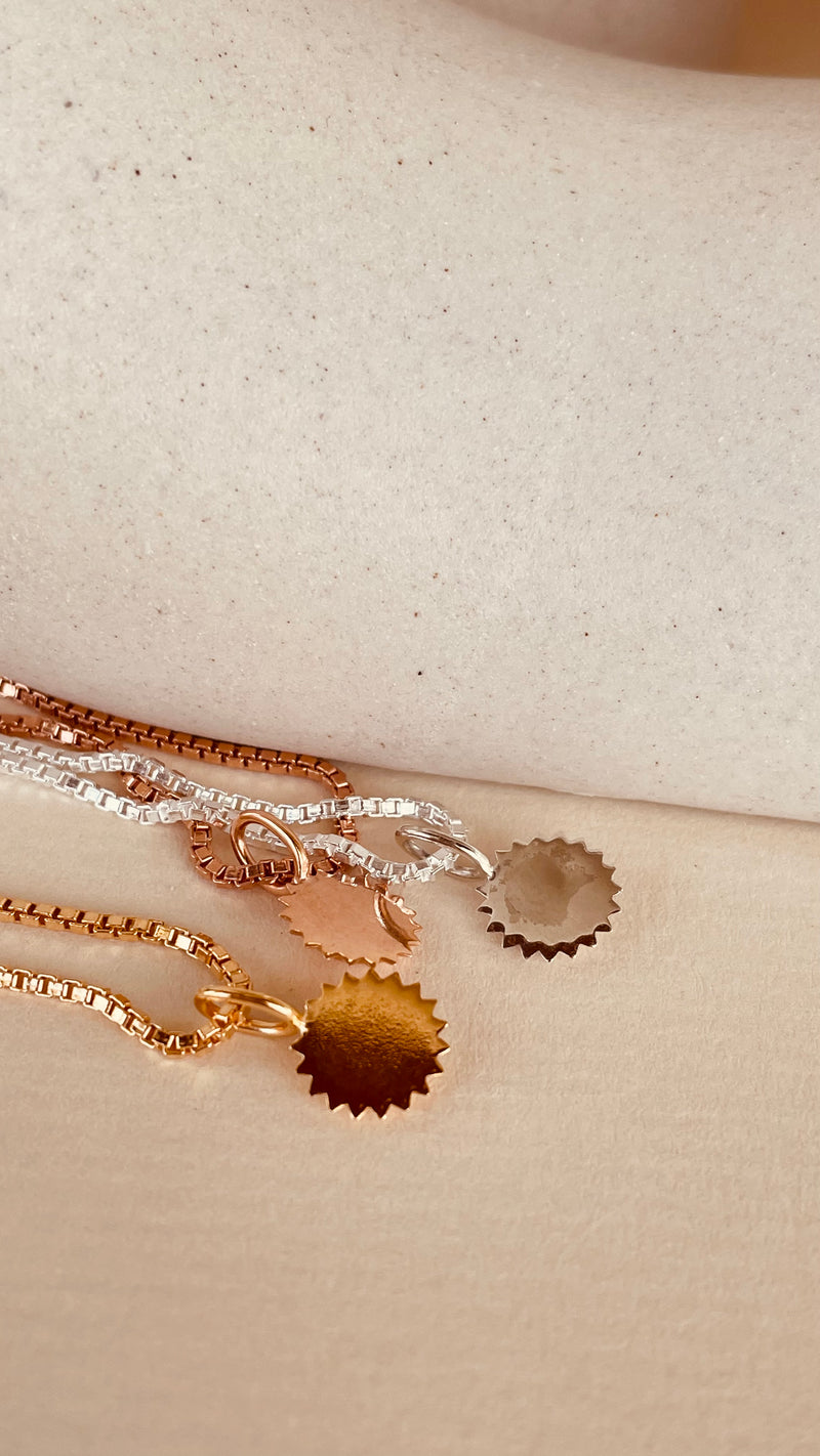 Dainty Steller Sun Charm Necklace with Box Chain with Box Chain
