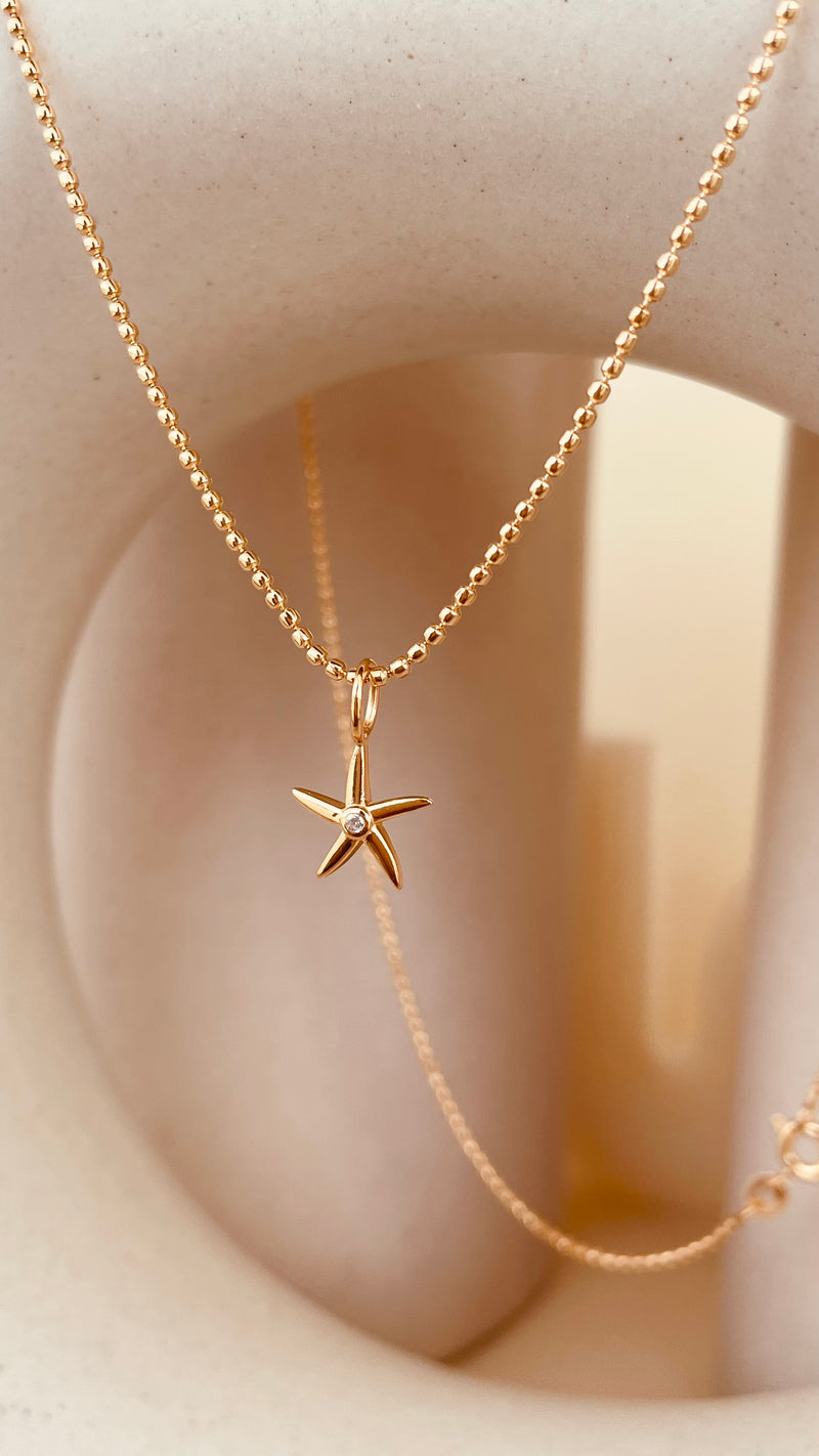 Minimal Starfish Necklace with Beaded Chain