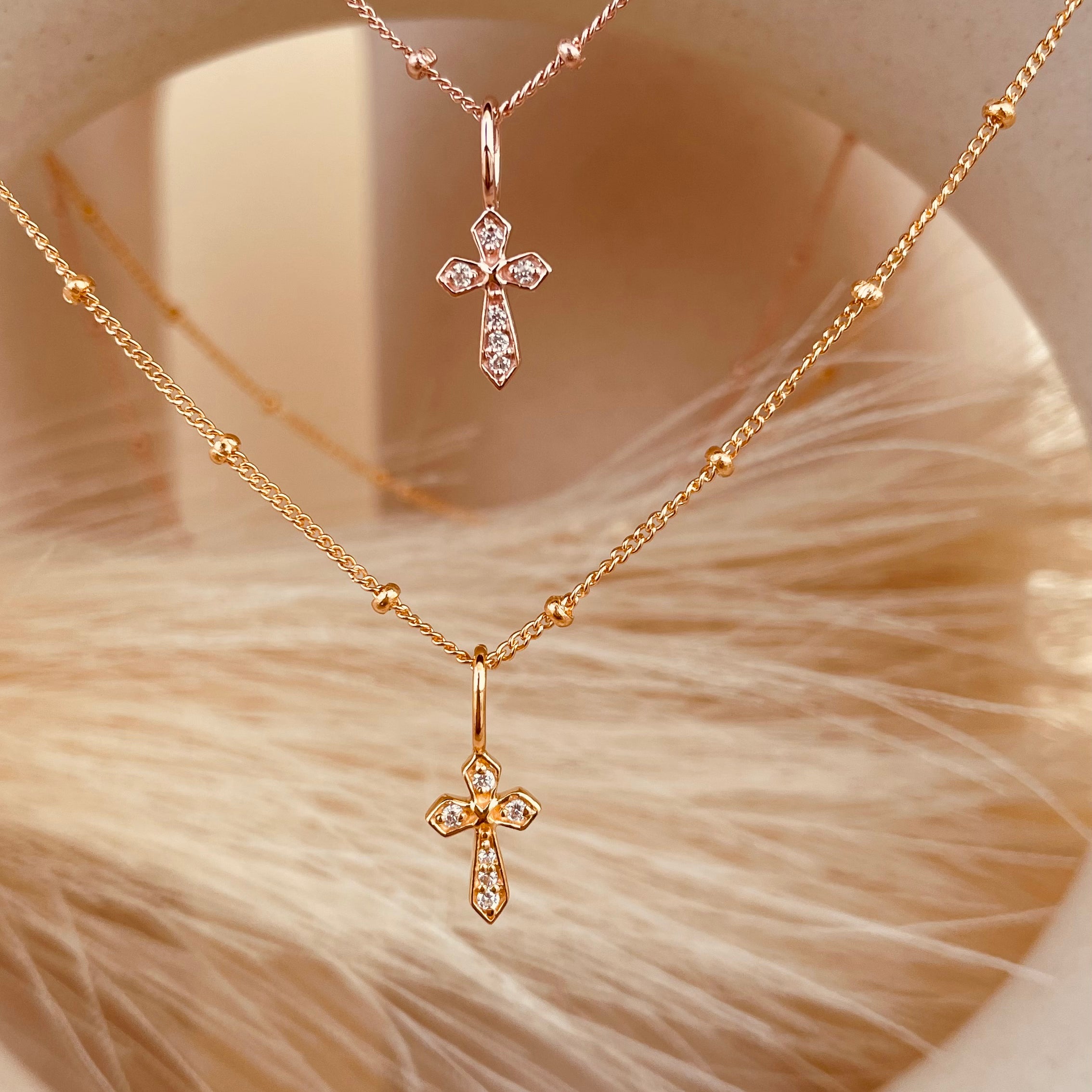 Zircon encrusted Cross Necklace with Satellite Chain - Octonov 