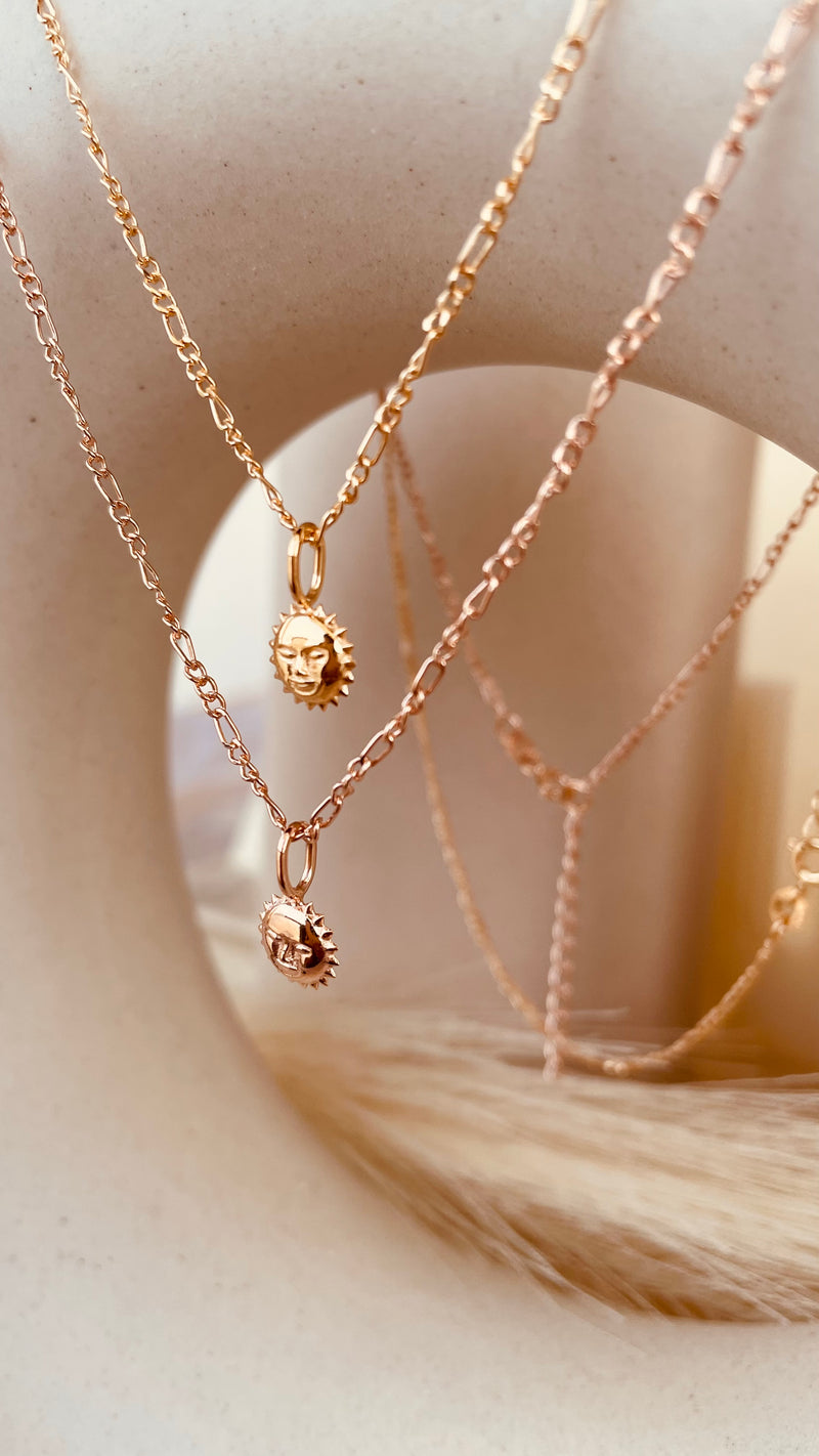 Dainty Steller Sun Charm Necklace with Figaro Chain