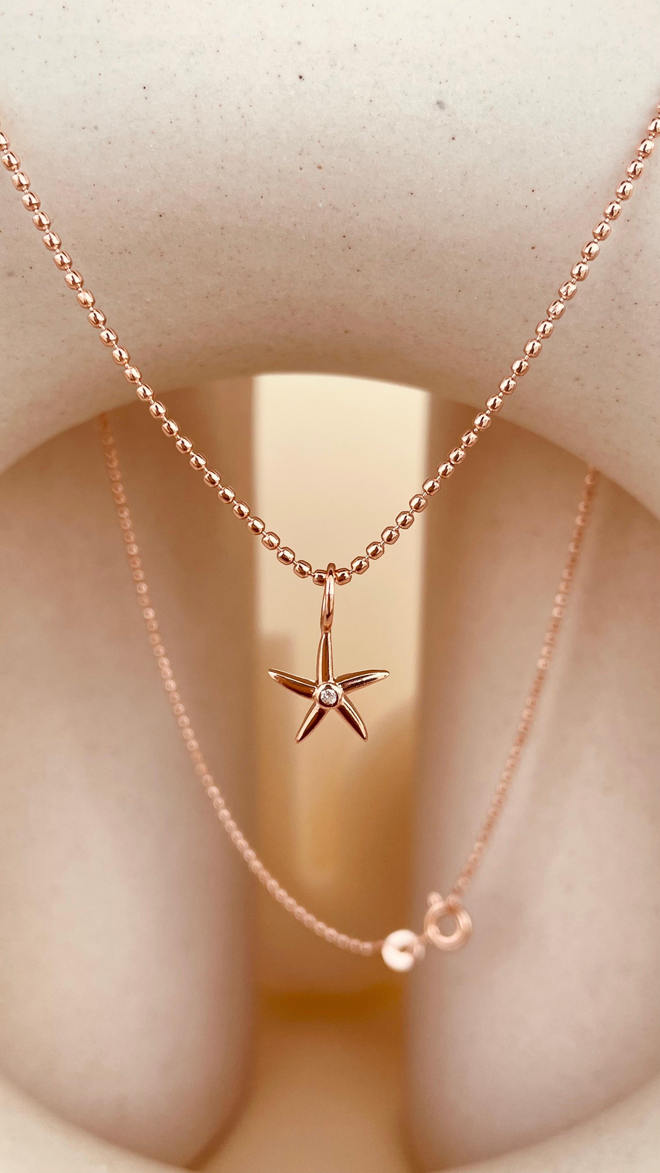 Minimal Starfish Necklace with Beaded Chain - Octonov 