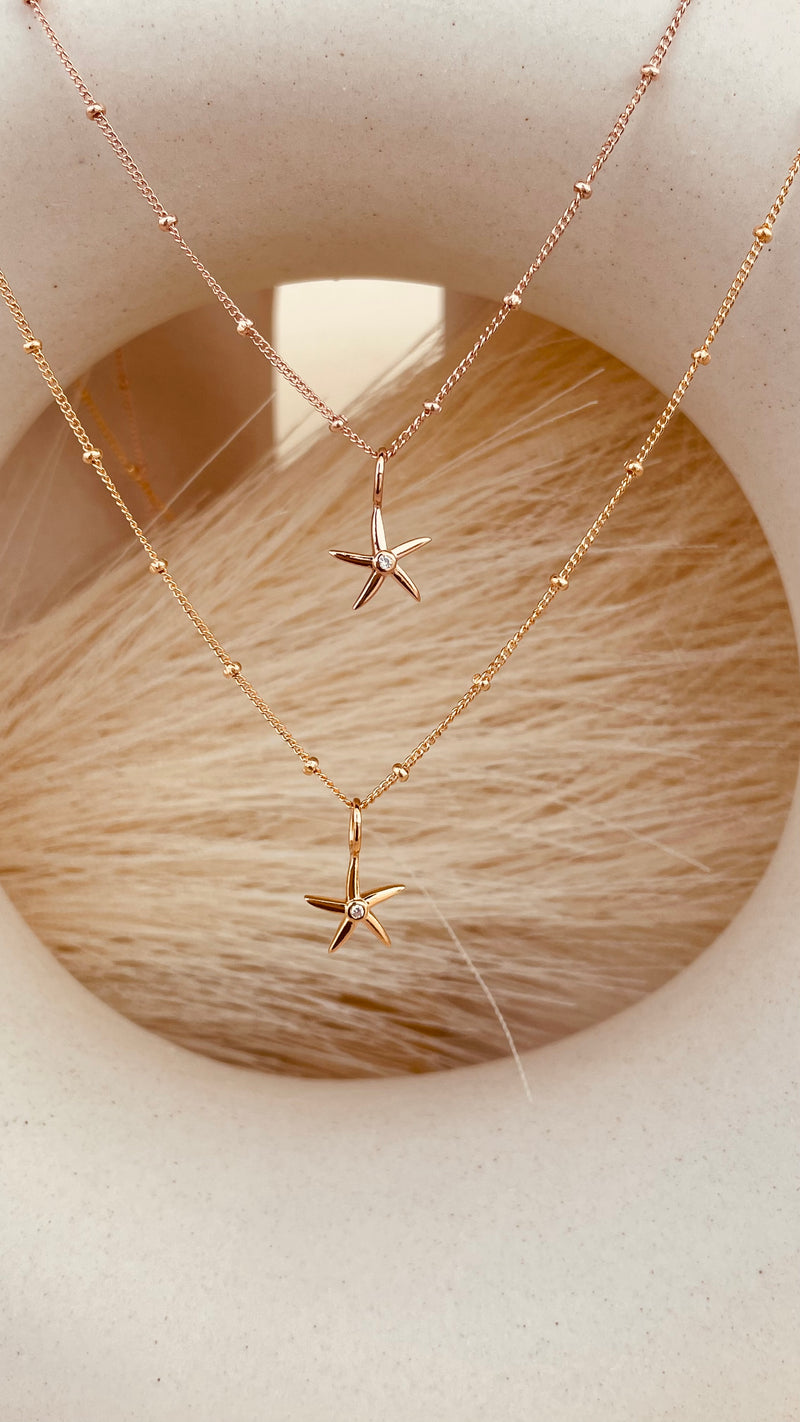 Minimal Starfish Necklace with Satellite Chain