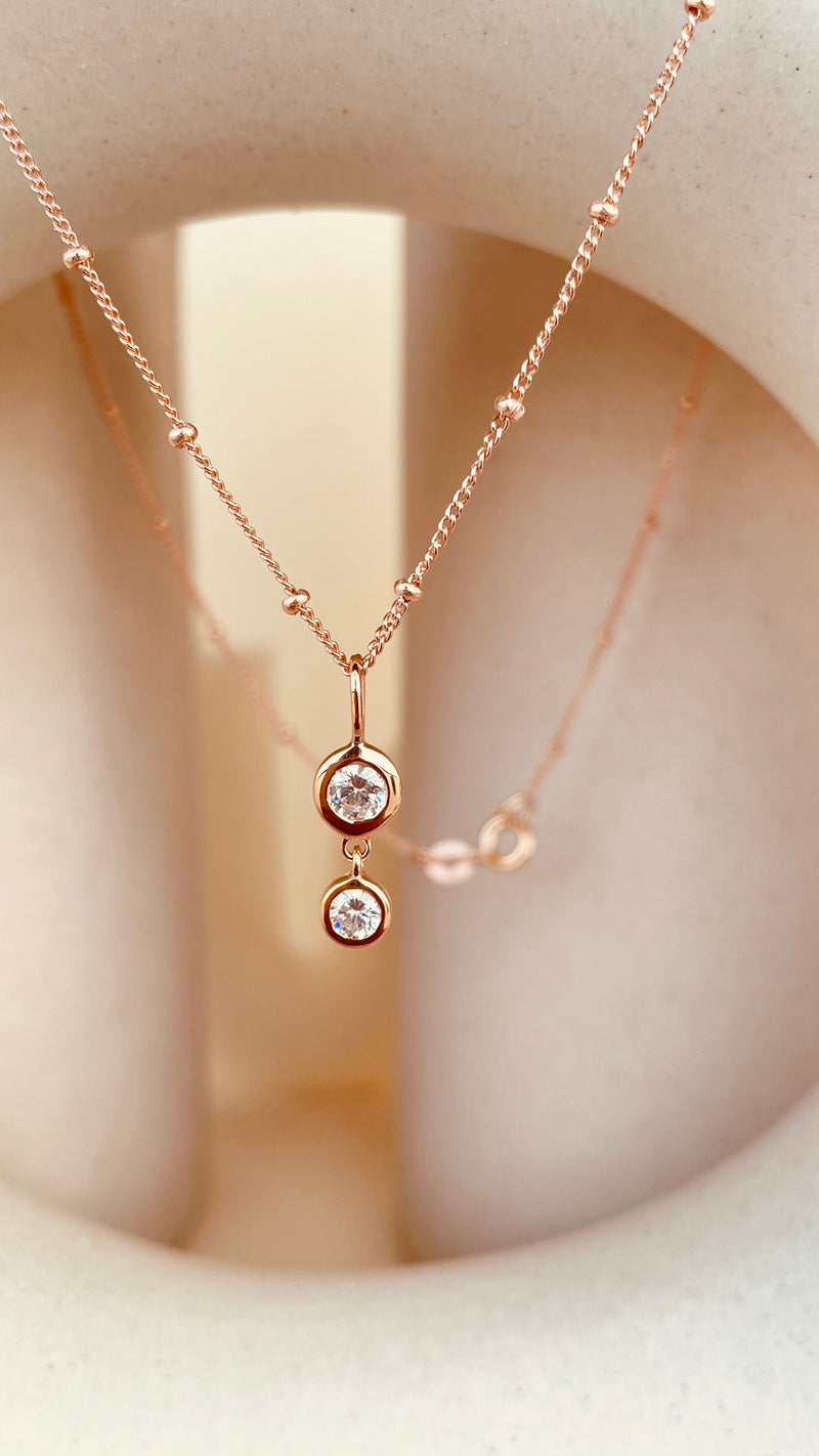 Dainty Double Drop Dangling Necklace with Satellite Chain