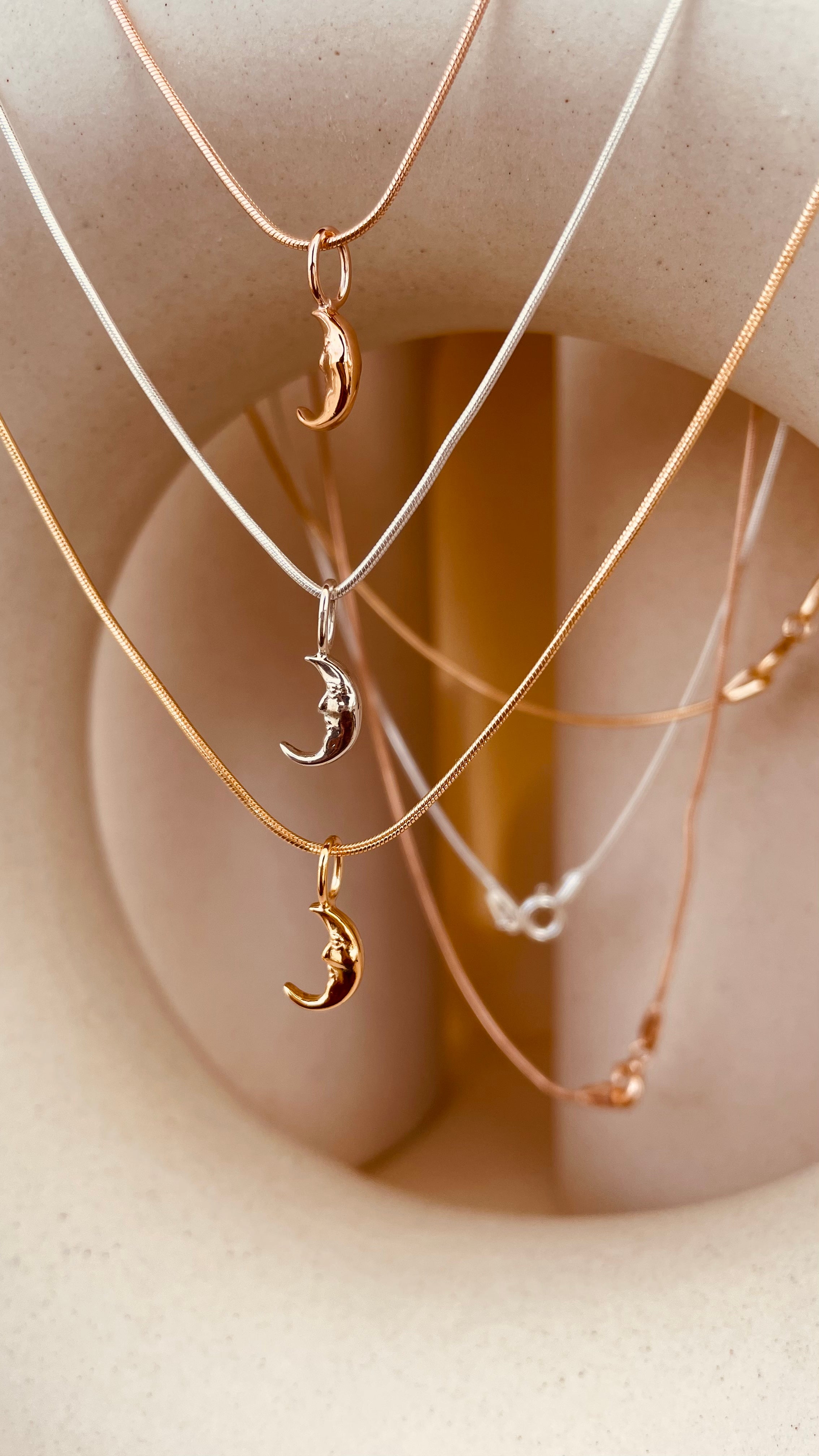Crescent Moon Necklace with Snake Chain - Octonov 