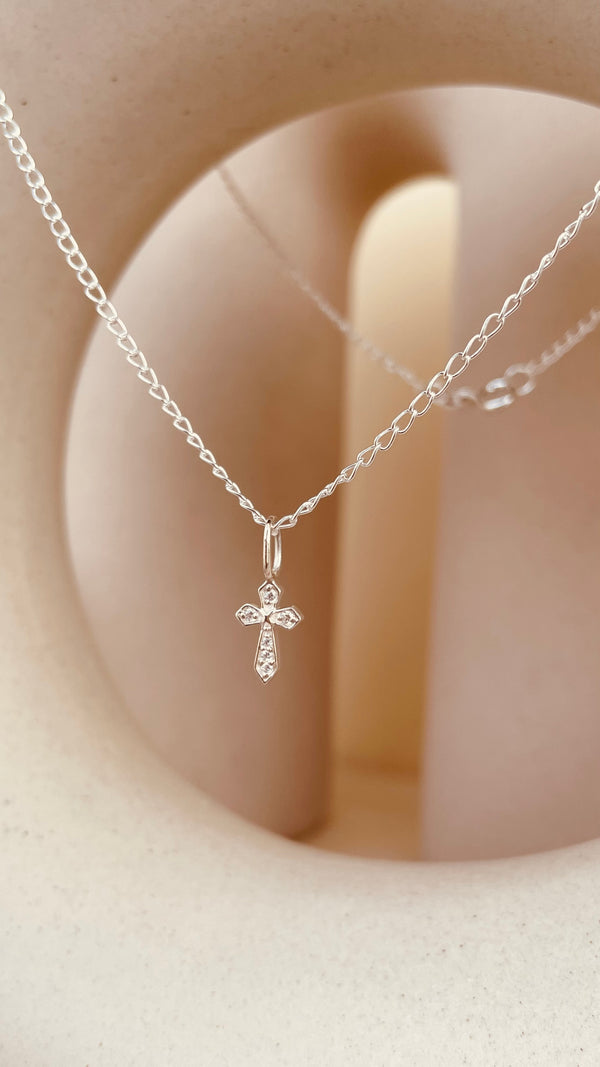Zircon encrusted Token of Faith Necklace with Cable Chain