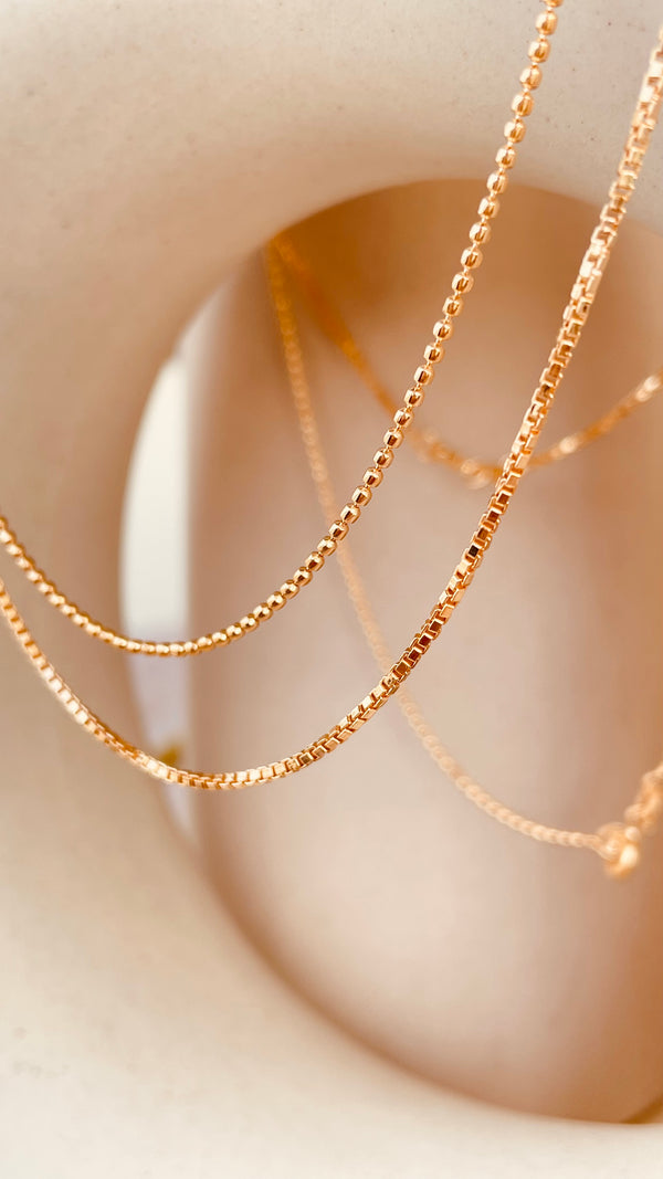 Gold Beaded and Box Chain Duo Necklace