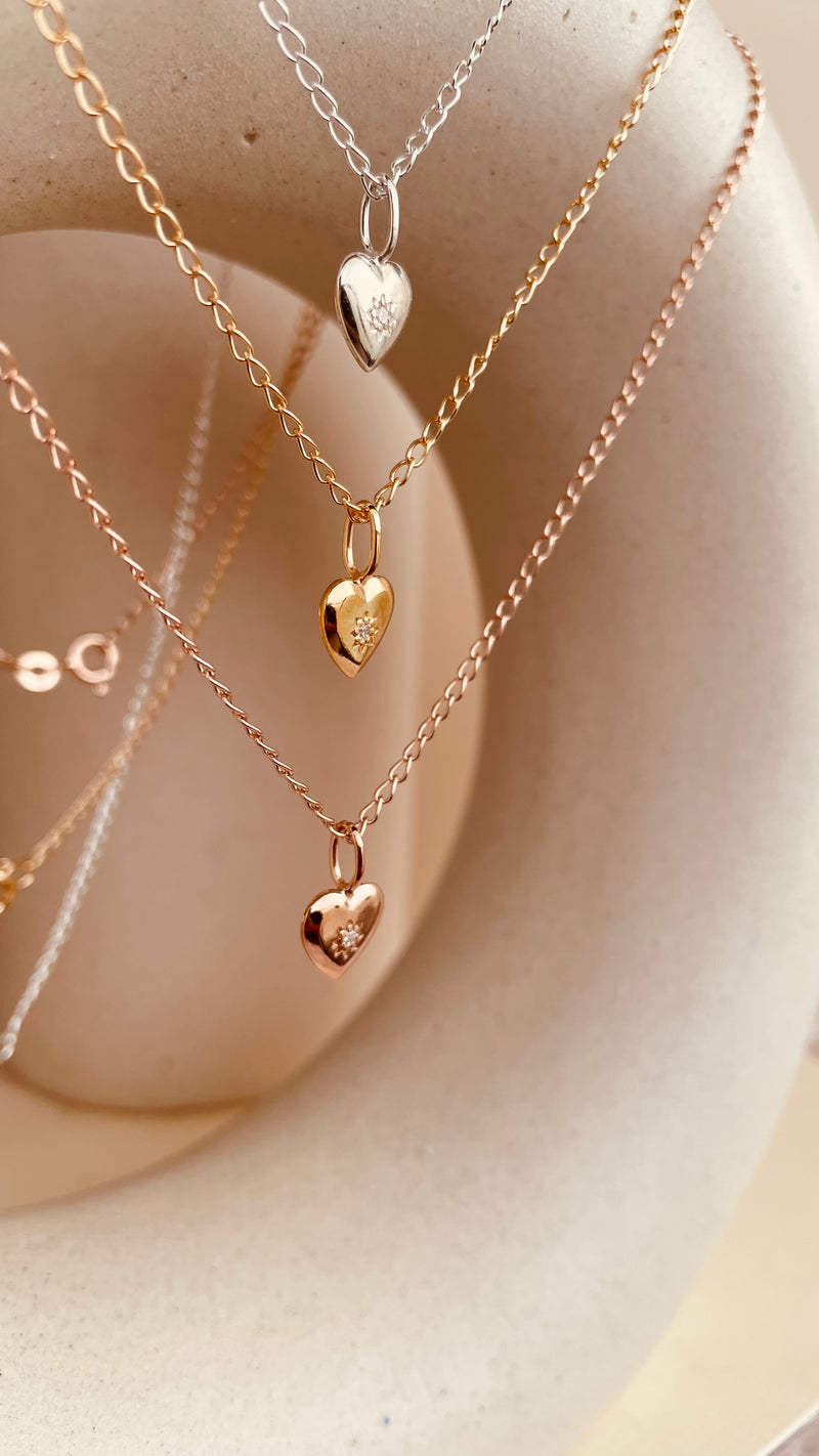 Dainty Vintage Heart Necklace with Cable Chain