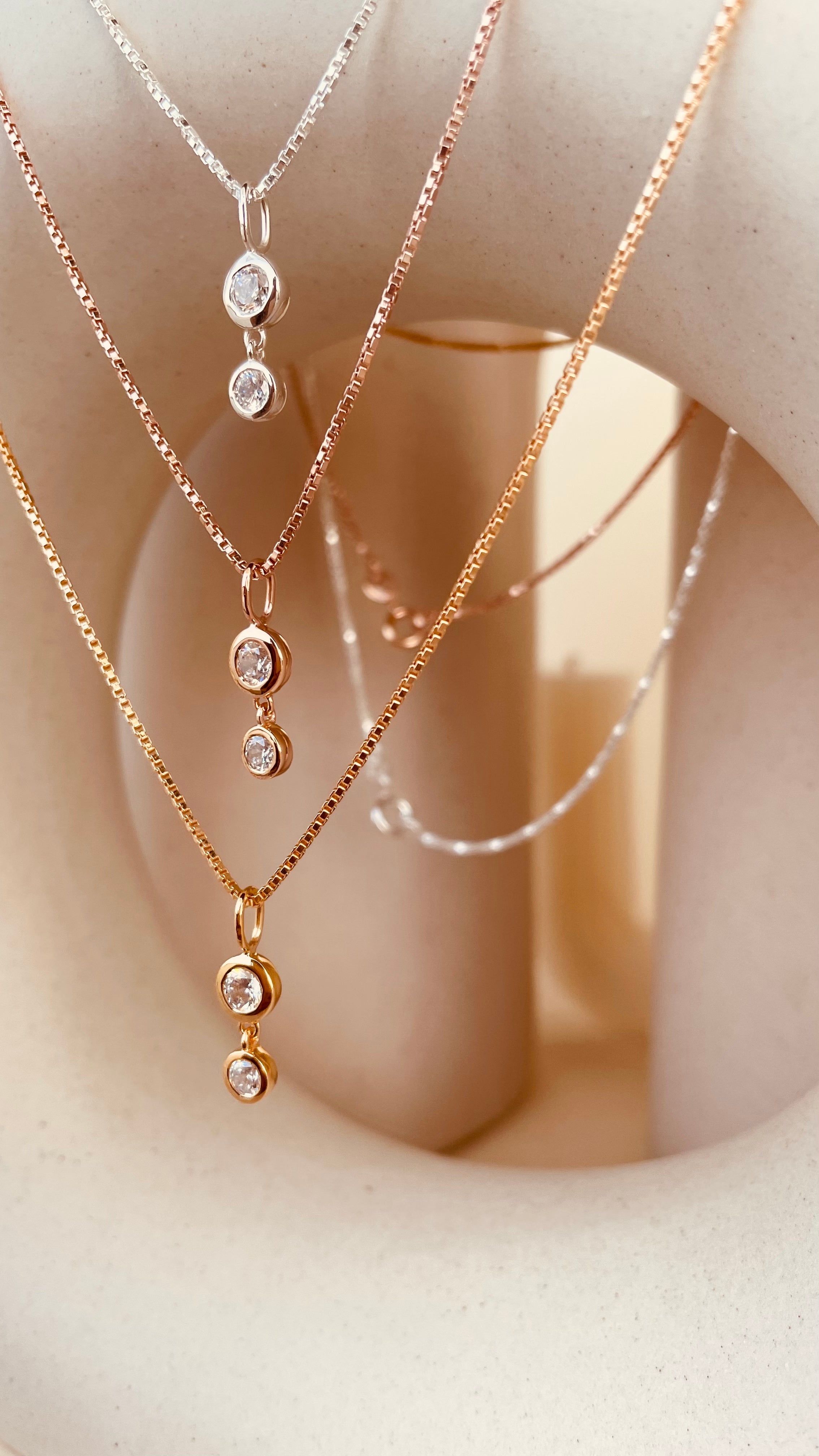 Minimal Double Drop Dangling Necklace with Box Chain - Octonov 