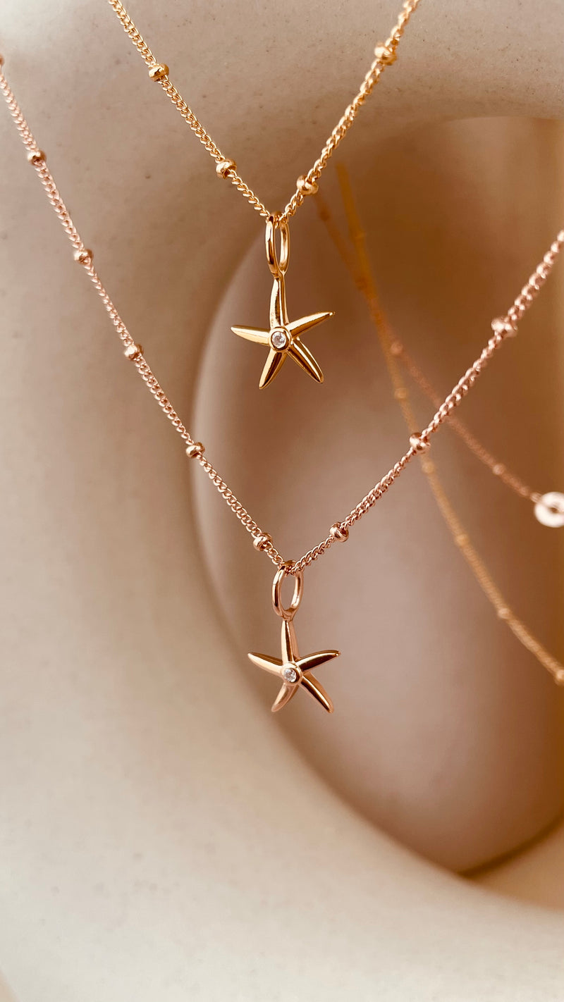 Minimal Starfish Necklace with Satellite Chain