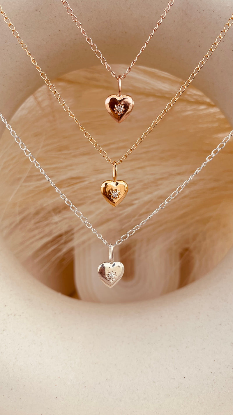 Dainty Vintage Heart Necklace with Cable Chain