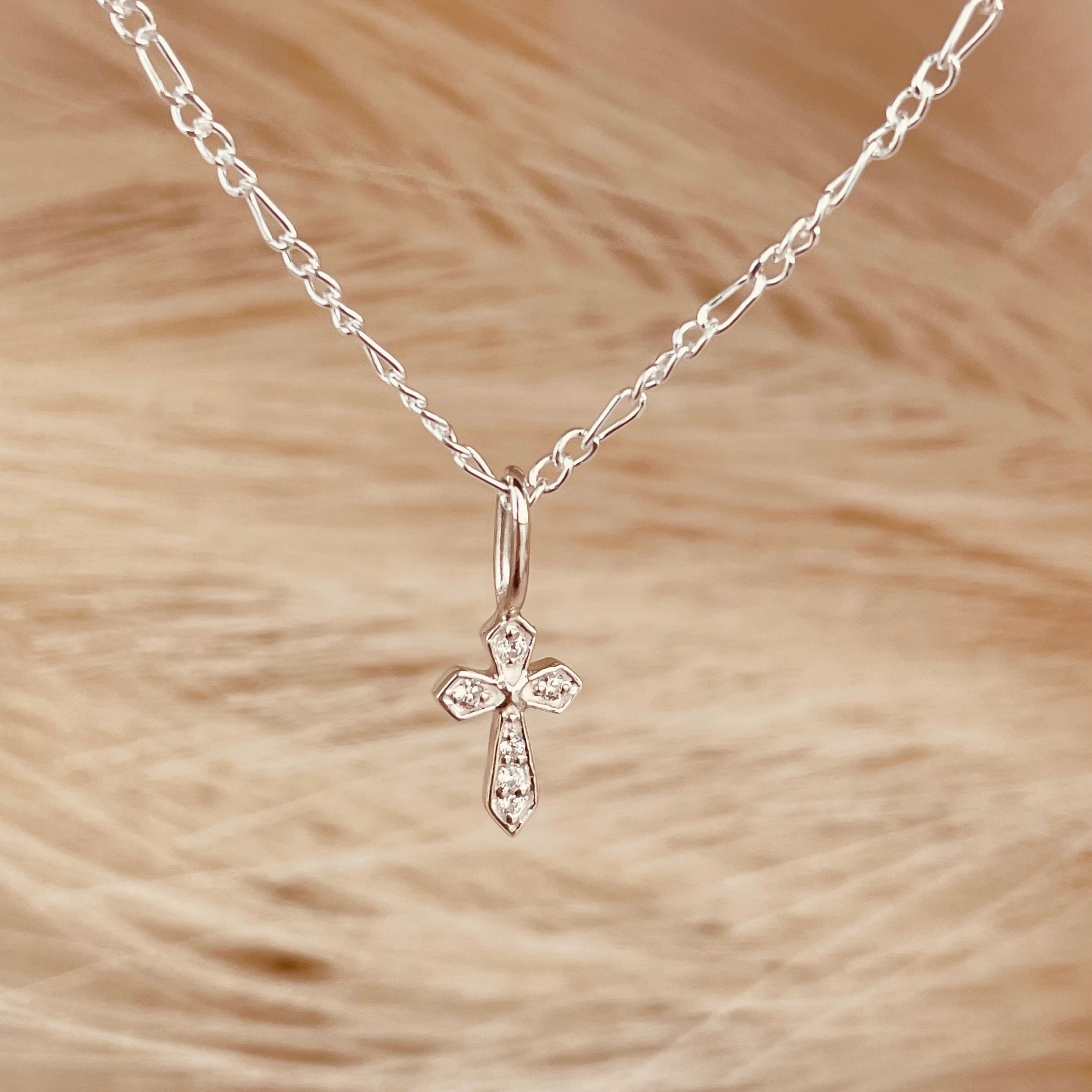Dainty Zircon encrusted Cross Necklace with Figaro Chain - Octonov 