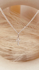 Dainty Zircon encrusted Cross Necklace with Figaro Chain - Octonov 