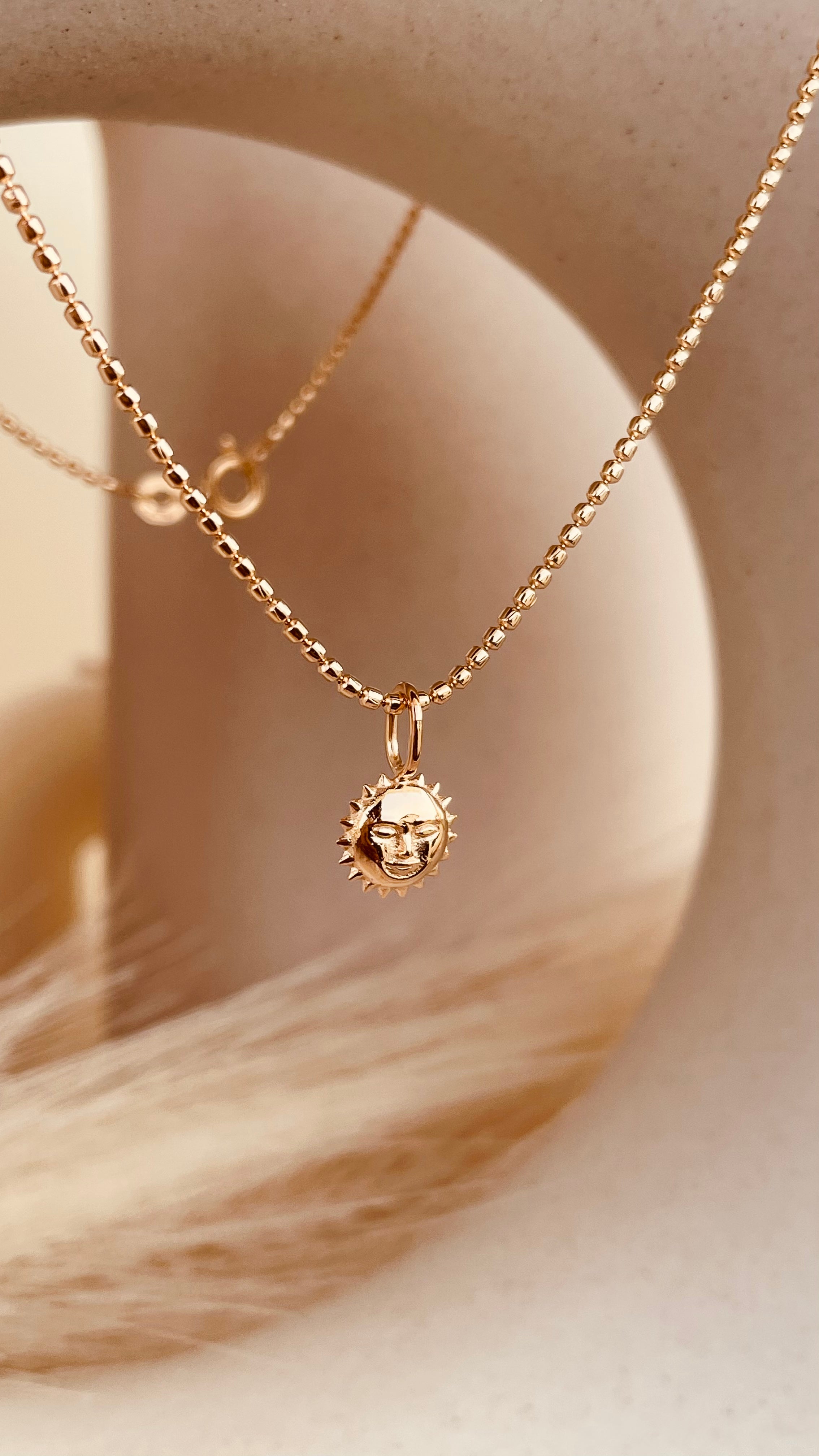 Dainty Steller Sun Charm Necklace with Beaded Chain - Octonov 