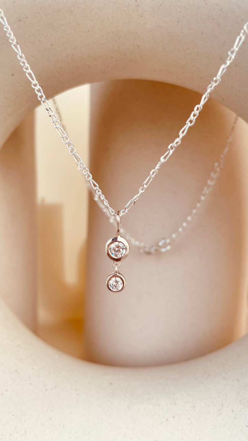 Dainty Double Drop Dangling Necklace with Figaro Chain