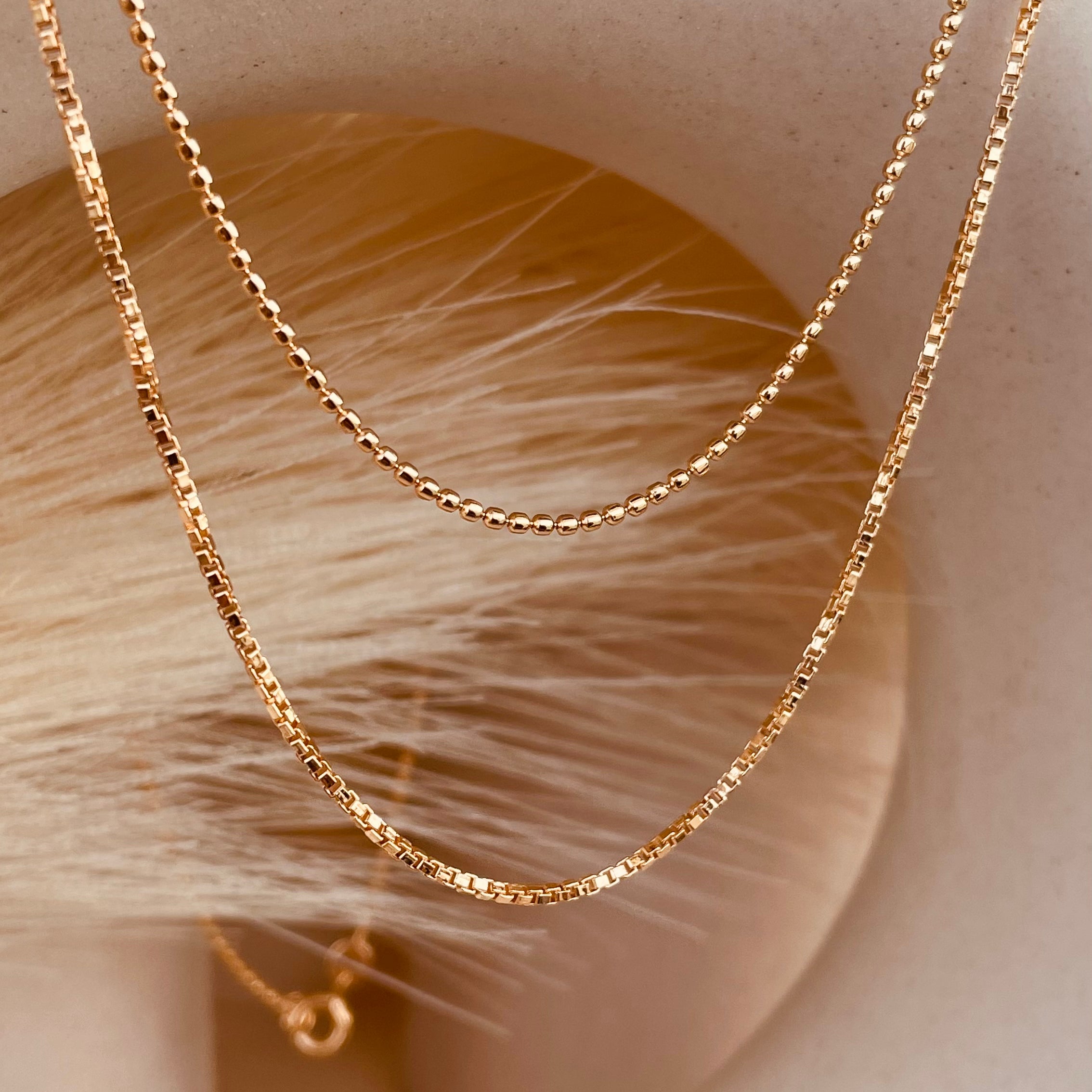 Gold Beaded and Box Chain Duo Necklace - Octonov 