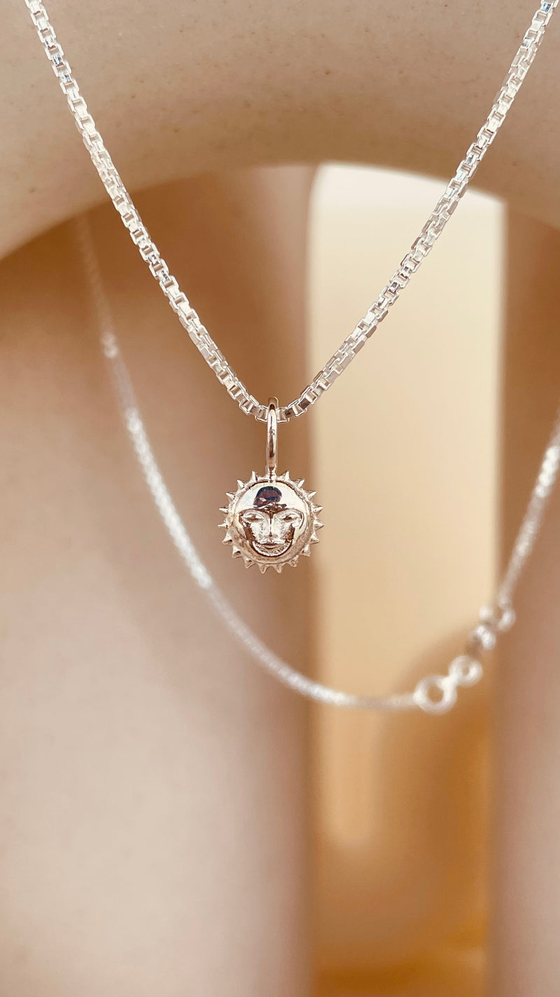 Dainty Steller Sun Charm Necklace with Box Chain with Box Chain