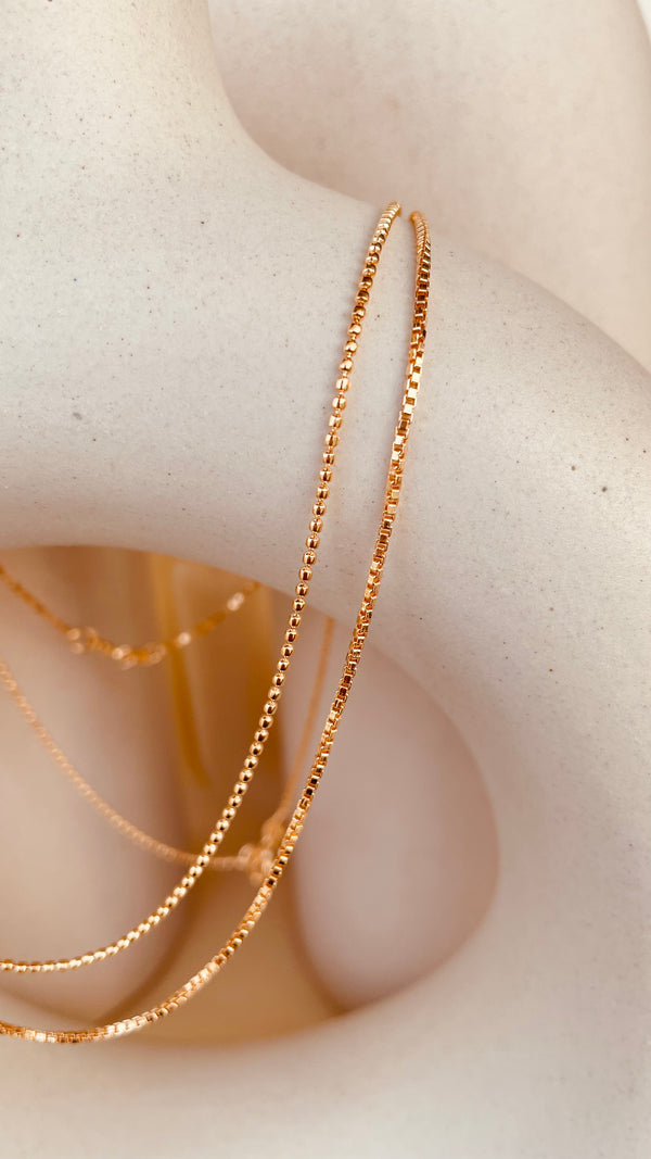Gold Beaded and Box Chain Duo Necklace