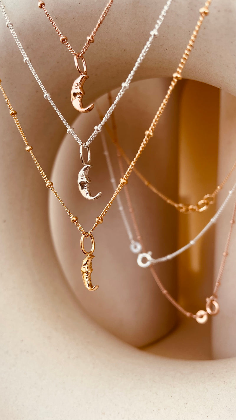 Crescent Moon Necklace with Satellite Chain