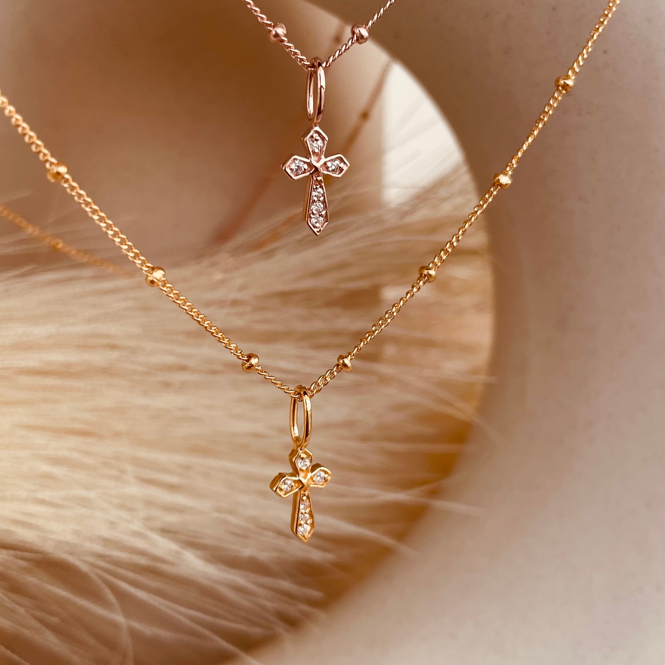 Zircon encrusted Cross Necklace with Satellite Chain - Octonov 