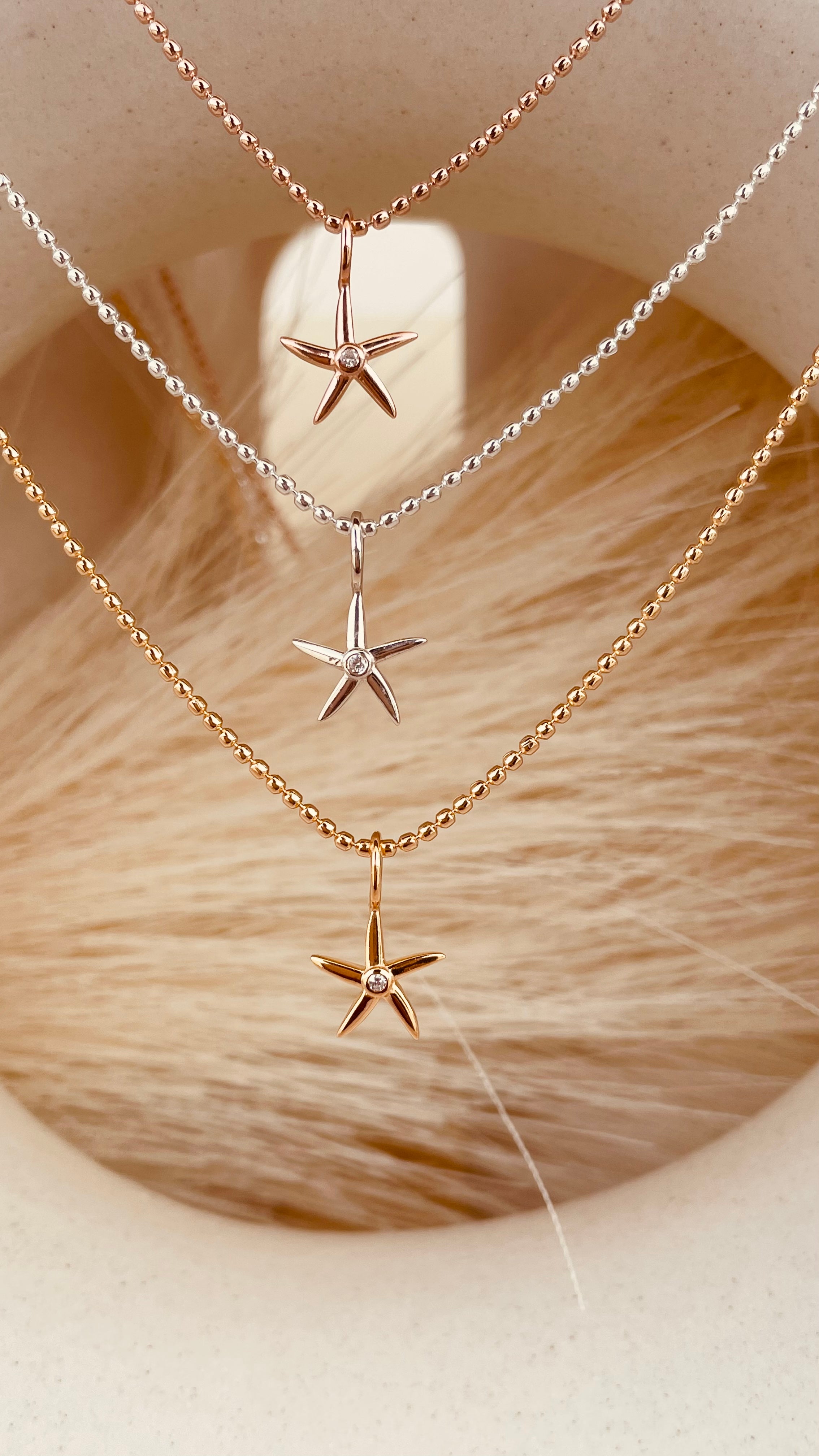 Minimal Starfish Necklace with Beaded Chain - Octonov 