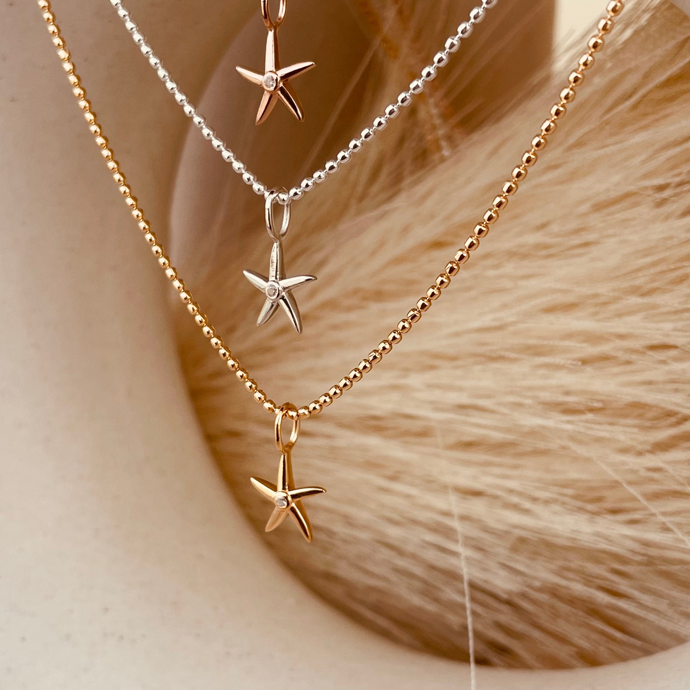 Minimal Starfish Necklace with Beaded Chain - Octonov 