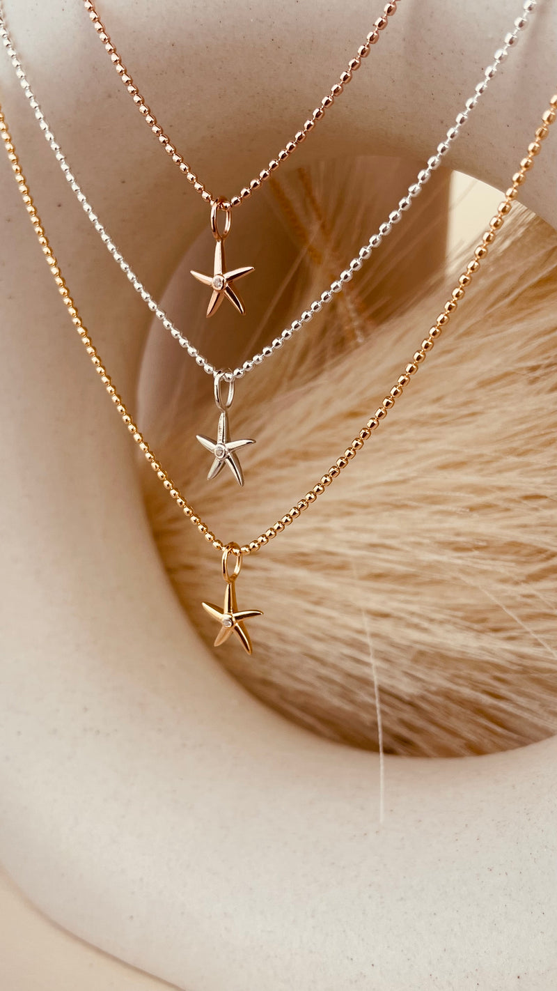 Minimal Starfish Necklace with Beaded Chain