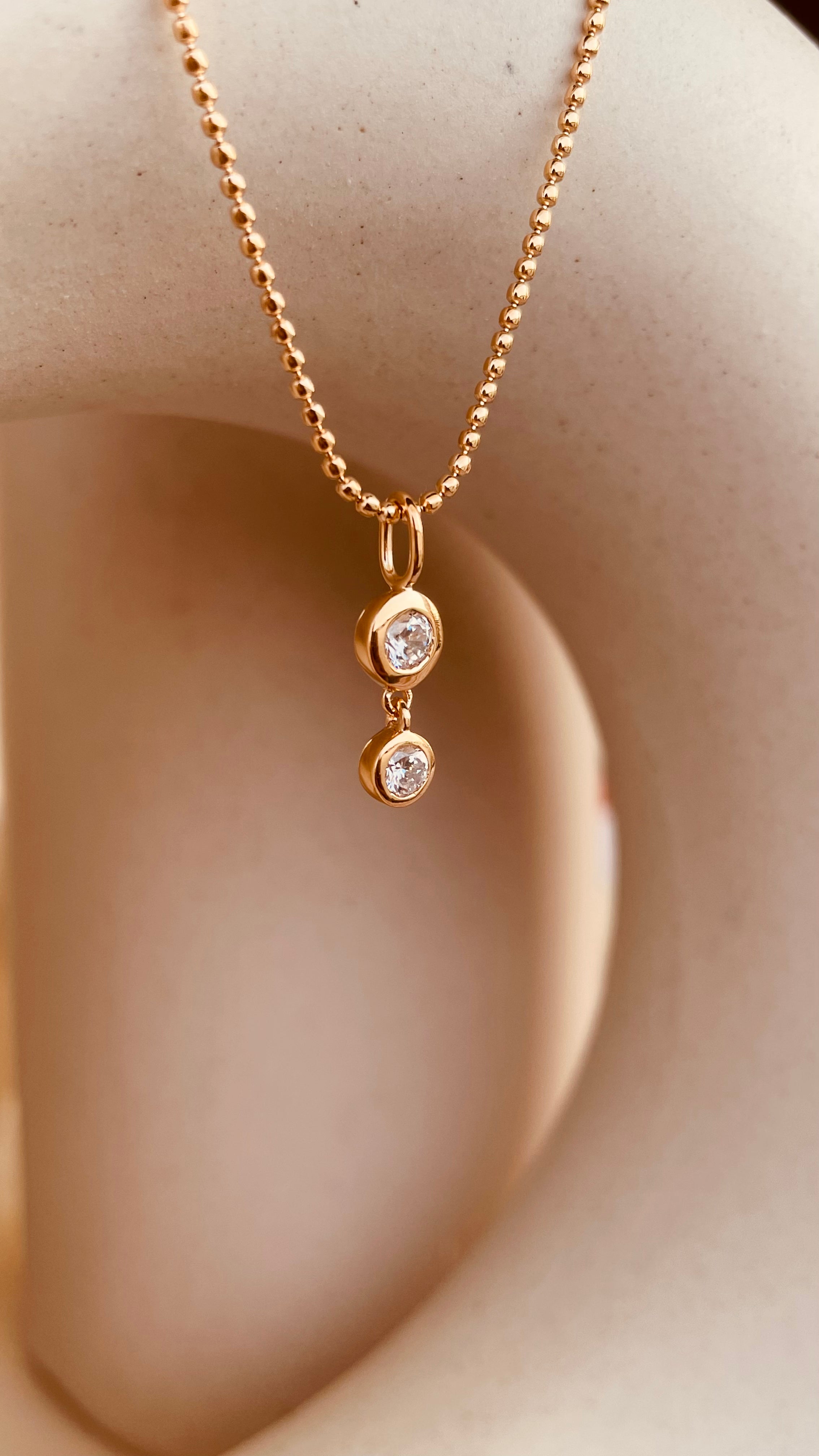 Dainty Double Drop Dangling Necklace with Beaded Chain - Octonov 