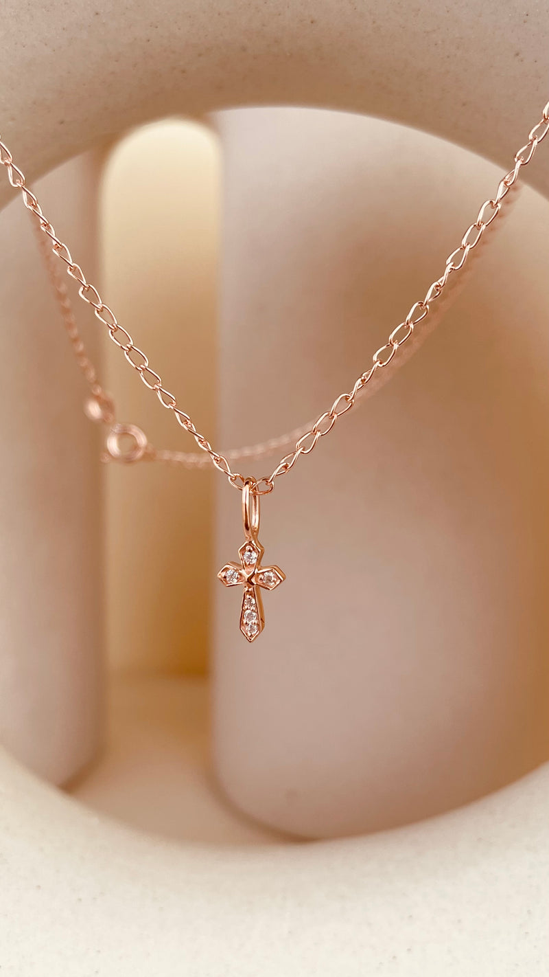 Zircon encrusted Token of Faith Necklace with Cable Chain