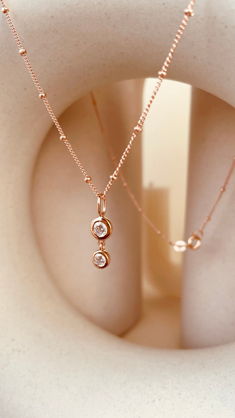 Dainty Double Drop Dangling Necklace with Satellite Chain